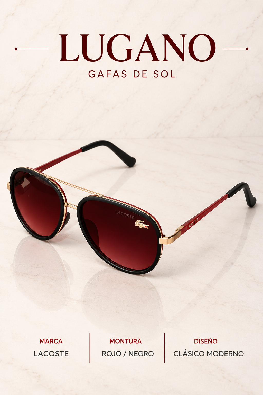 Gafas de sol Lacoste clásico moderno rojo negro - Variante 10CXY