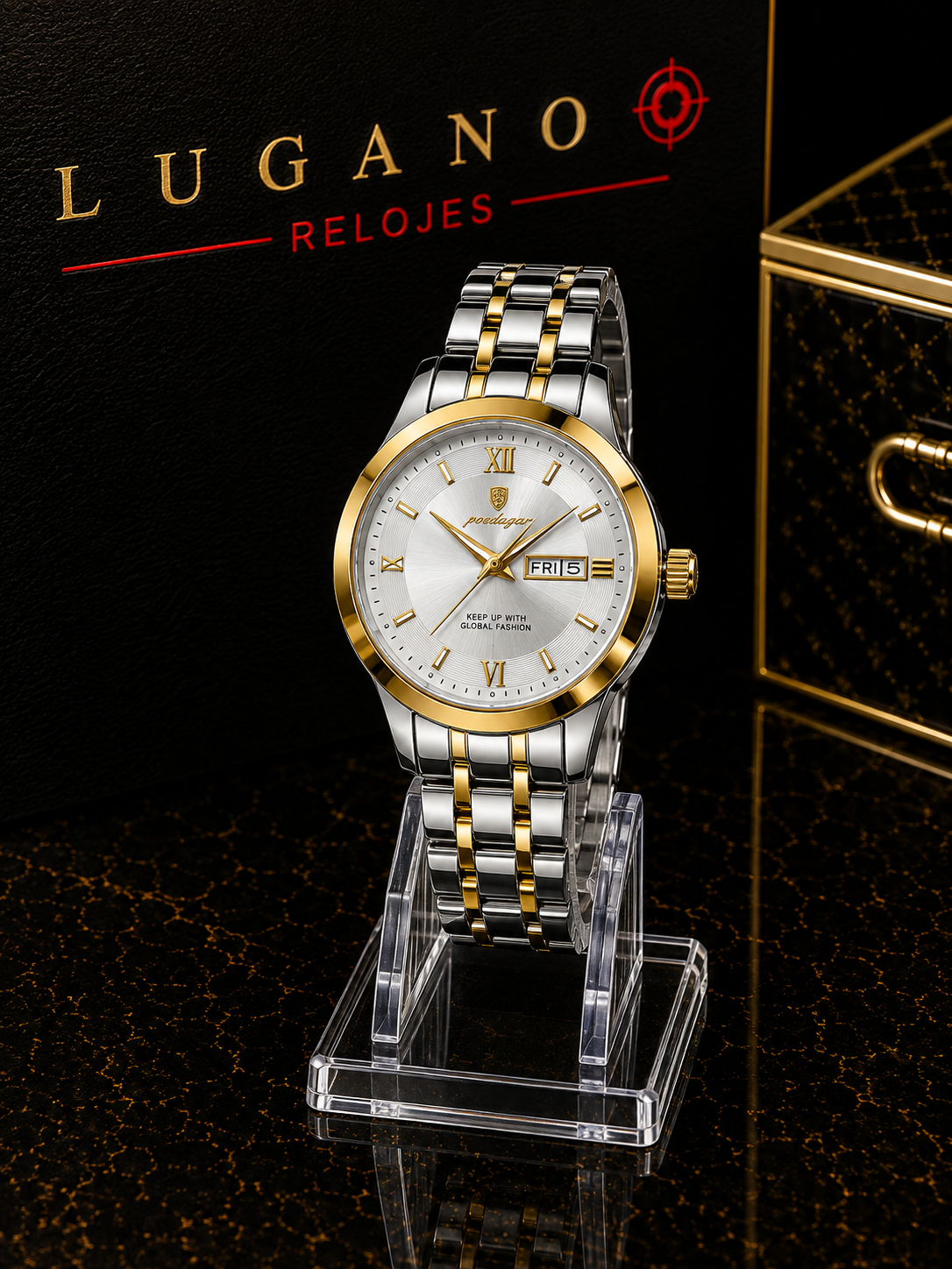 Reloj clásico bicolor con calendario - Plata con dorado