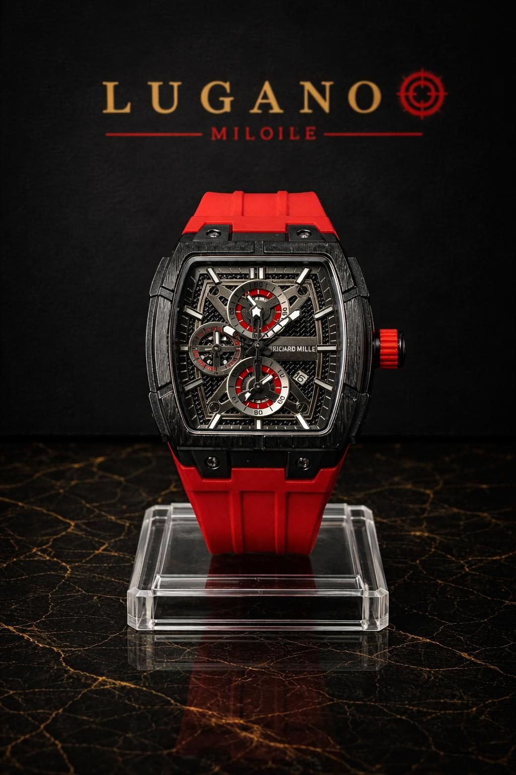 Reloj Richard Miller Analógico Dorado con Pulso Negro - Rojo y negro · Casual