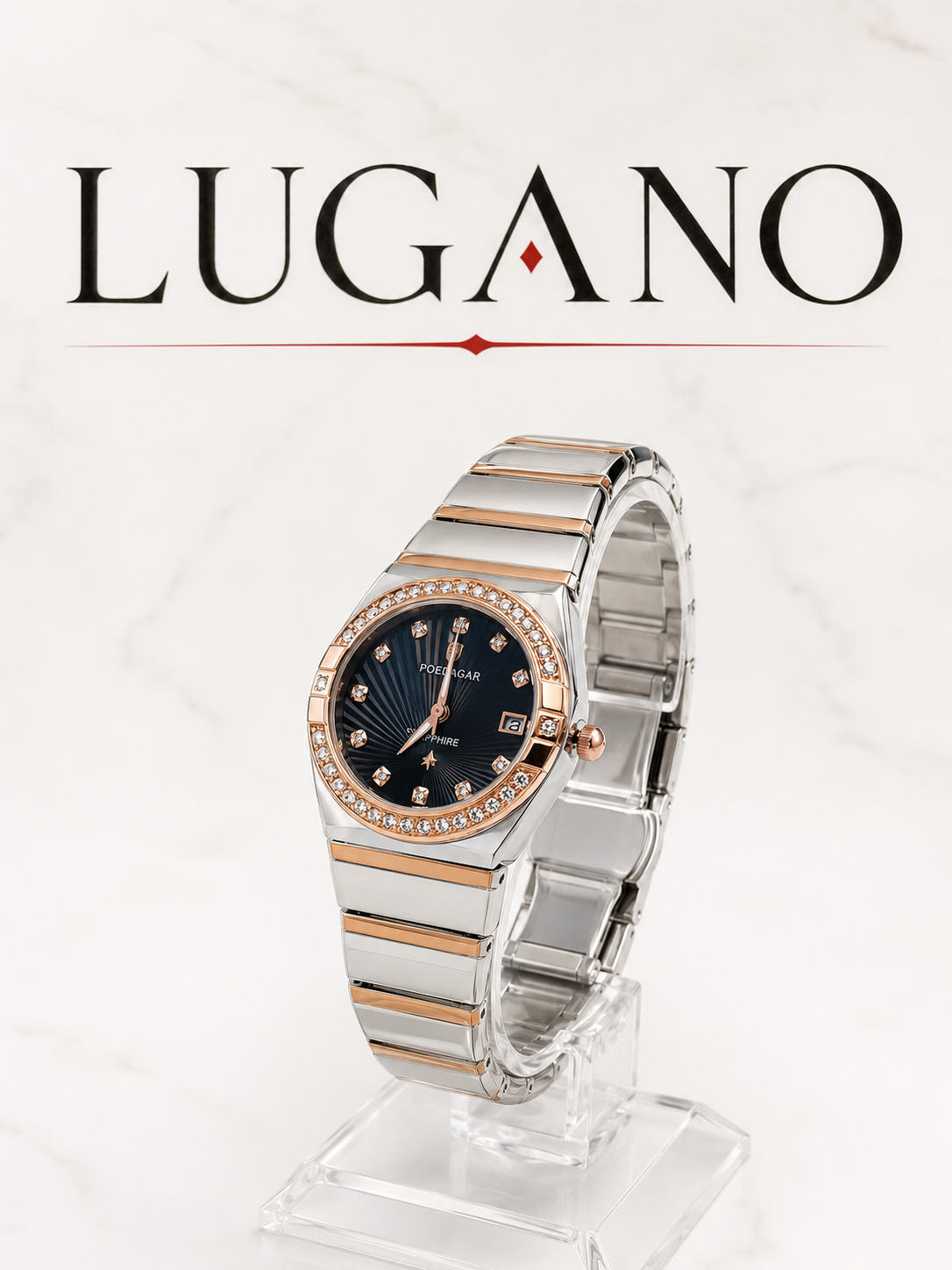 Reloj elegante con pulsera metálica bimetal y cristales - Variante I7ALF