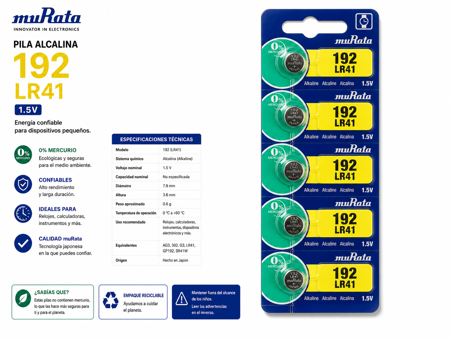 Pila muRata 192 LR41 1.5V - Variante 1IEJL