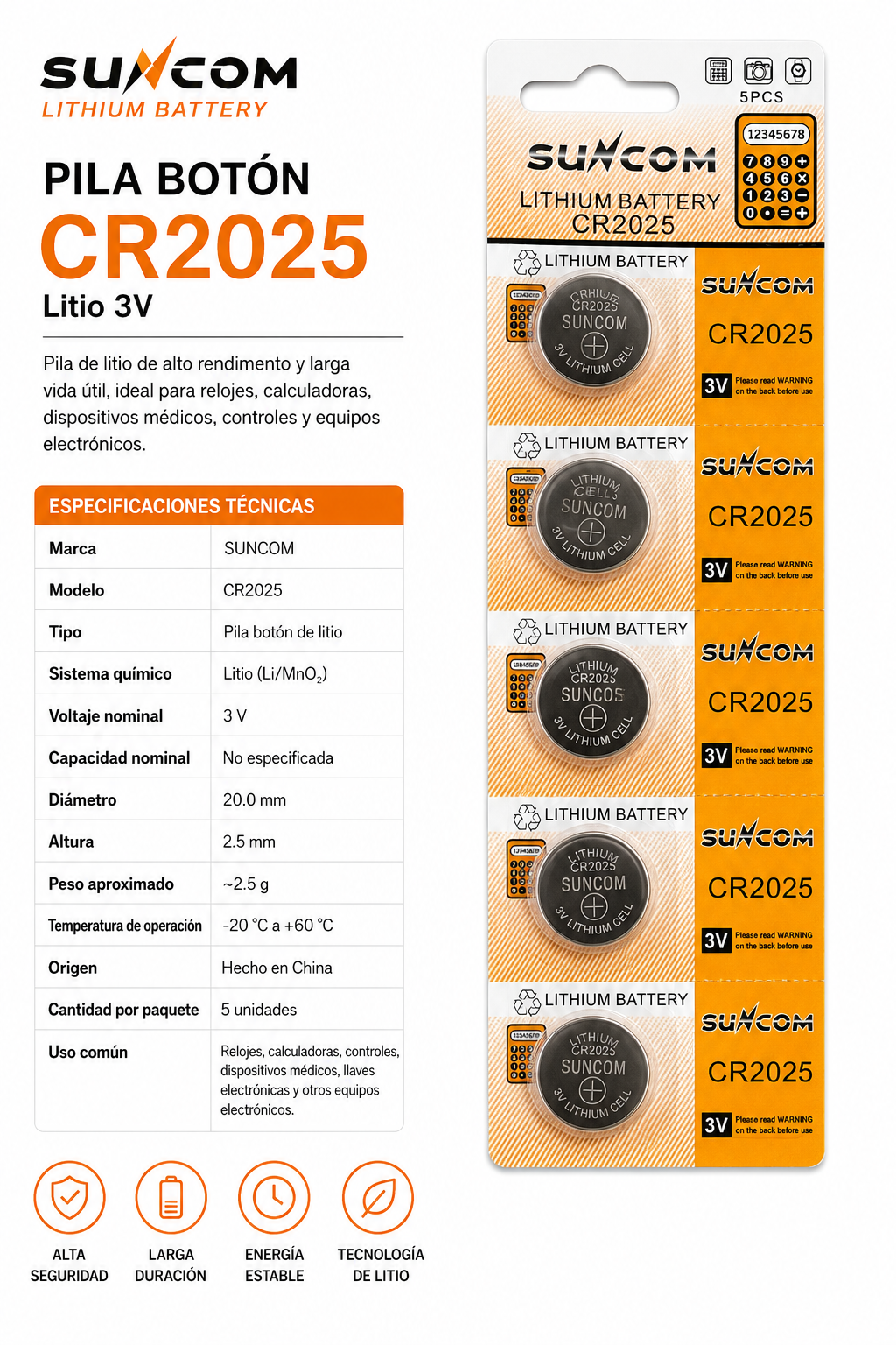 Pila botón SUNCOM CR2025 3V - Variante U2QIE