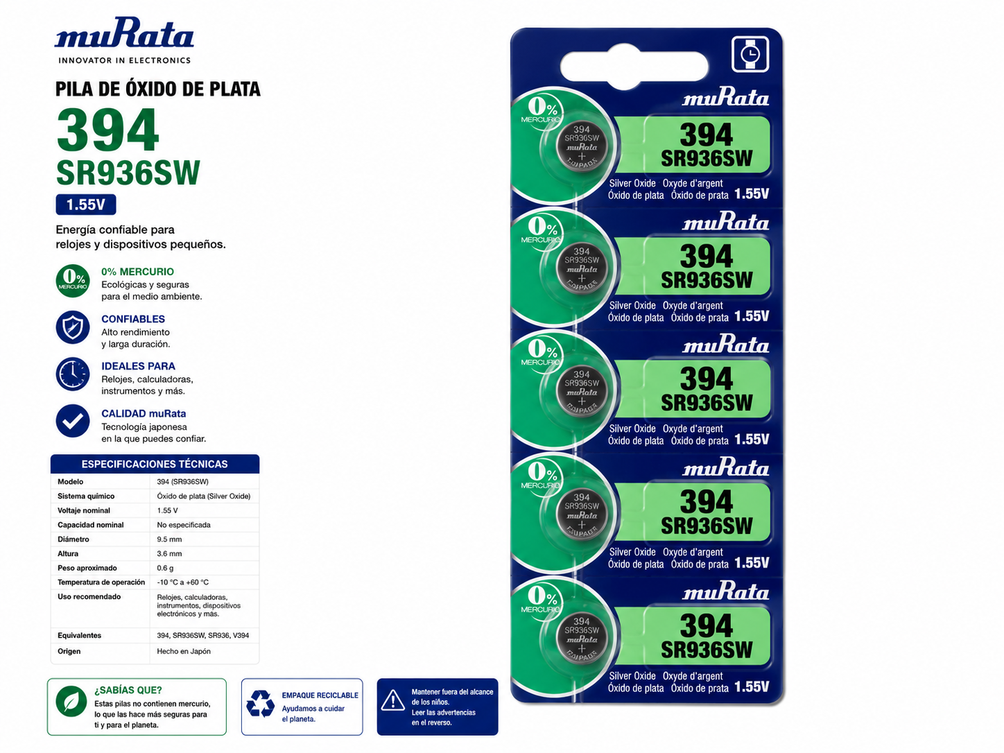 Pila muRata 394 SR936SW 1.55V - Variante 1A9SF