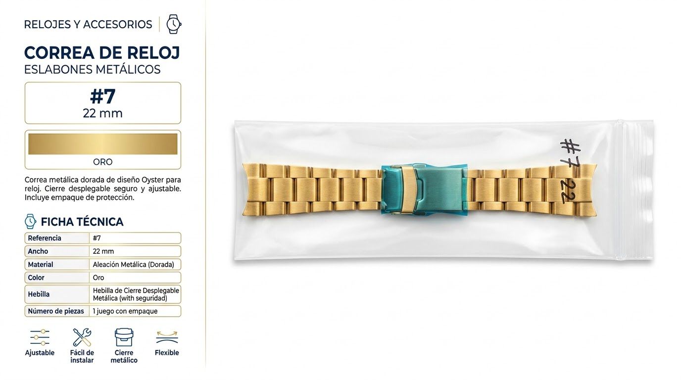 Correa metálica dorada para reloj 22 mm #7 - Variante 1A5GO