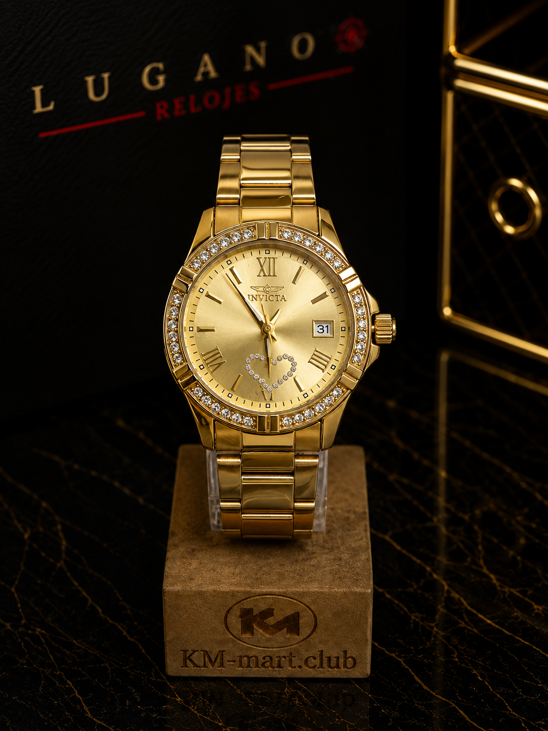 Invicta Elegante Dorado con Cristales - Dorado con cristales transparentes