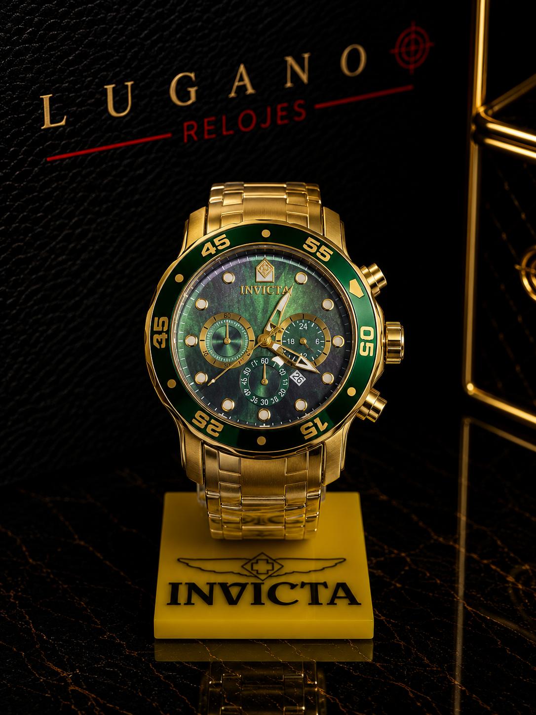 Invicta Cronógrafo con Bisel Verde - Dorado con verde