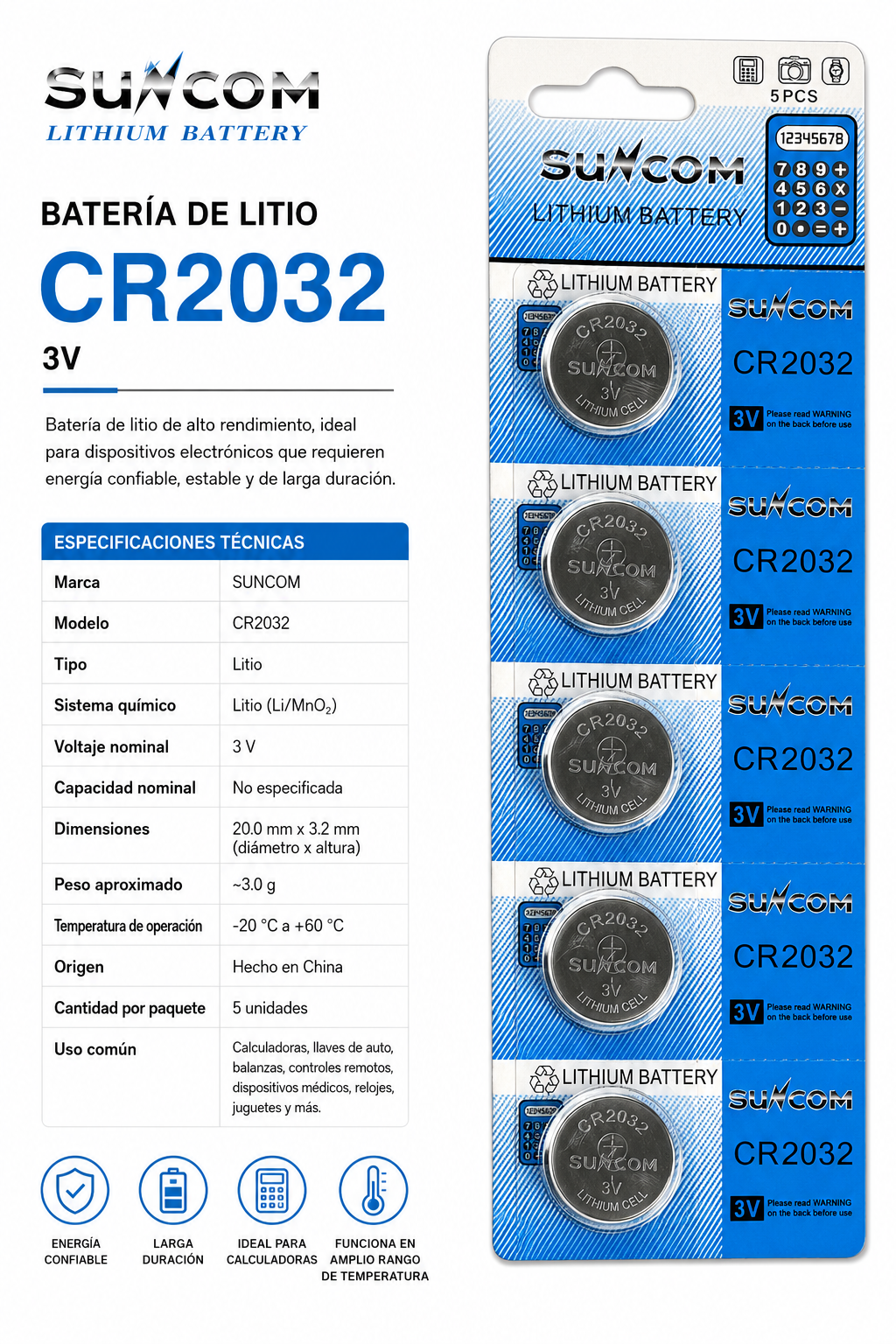 Pila SUNCOM CR2032 3V - Variante A7WDA