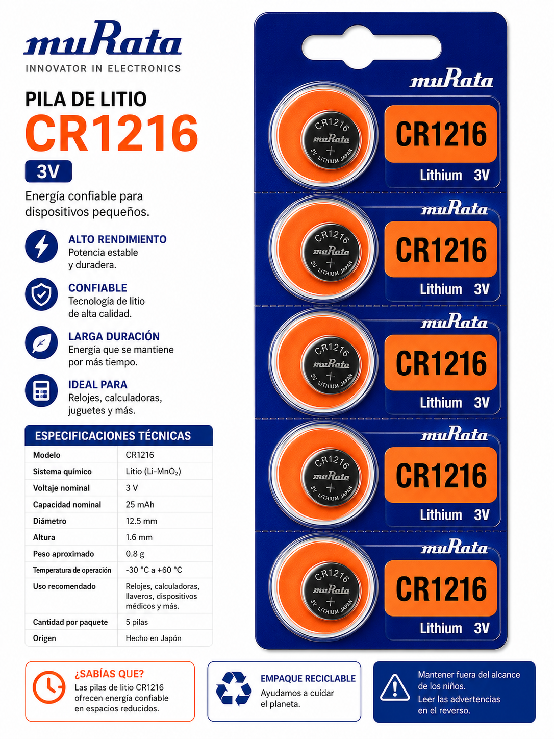 Pila de litio CR1216 3V - Variante TTZVD