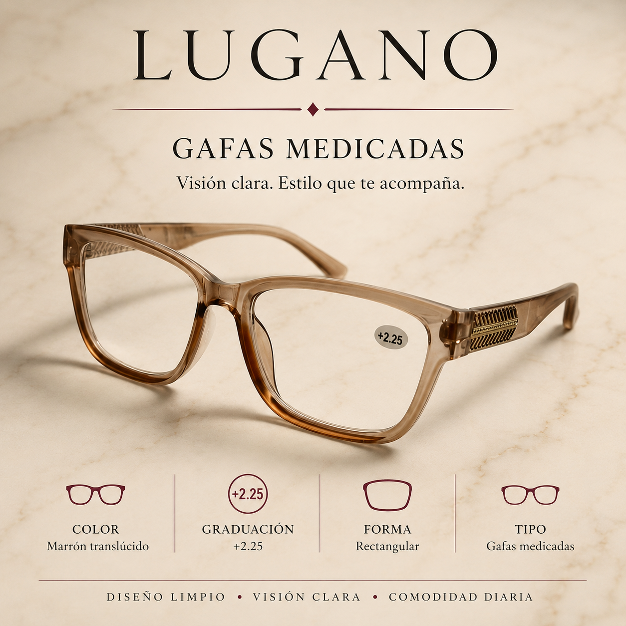 Gafas medicadas marrón translúcido +2.25 - Variante WICNL