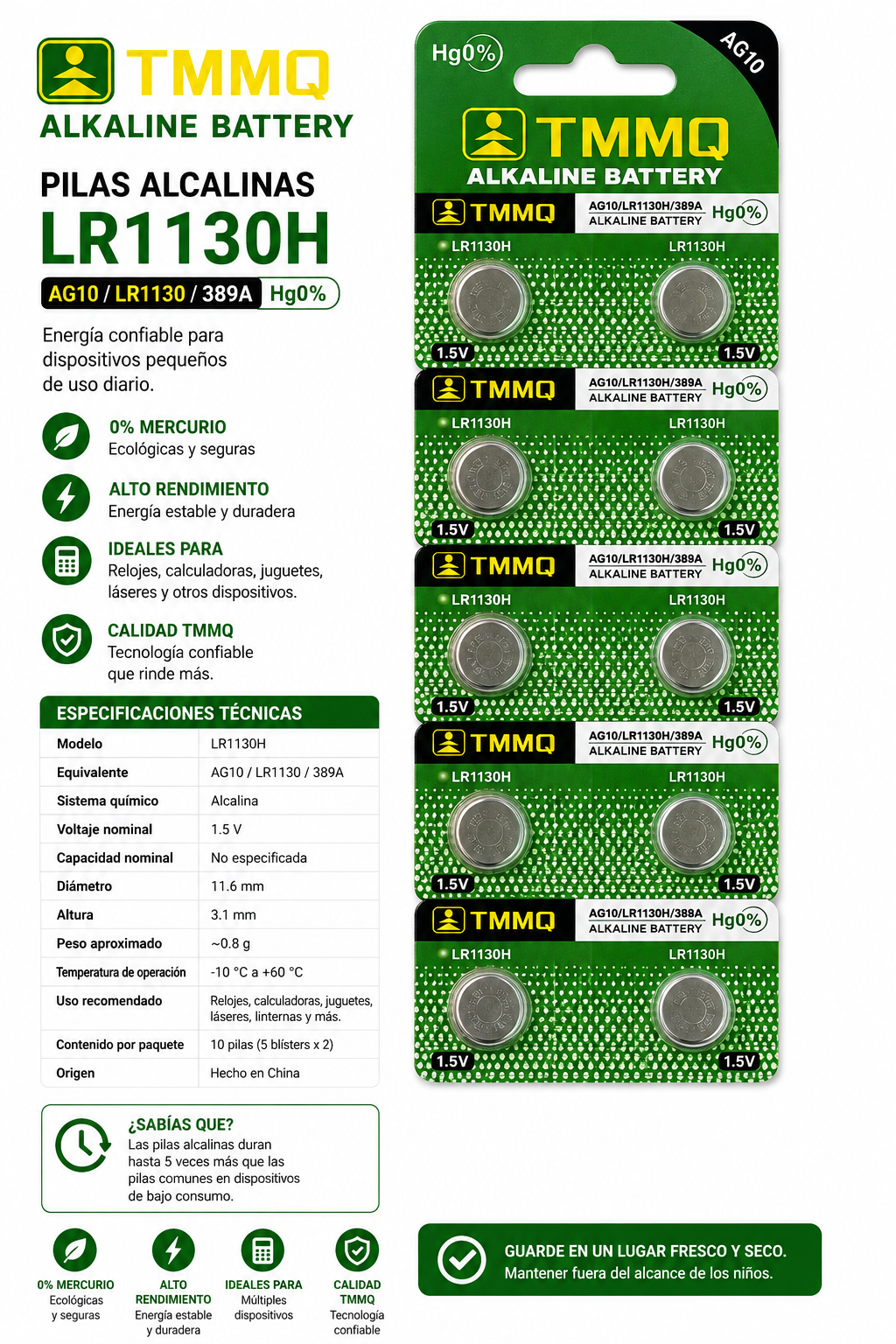 Pila TMMQ LR1130H 1.5V - Variante EYIOB