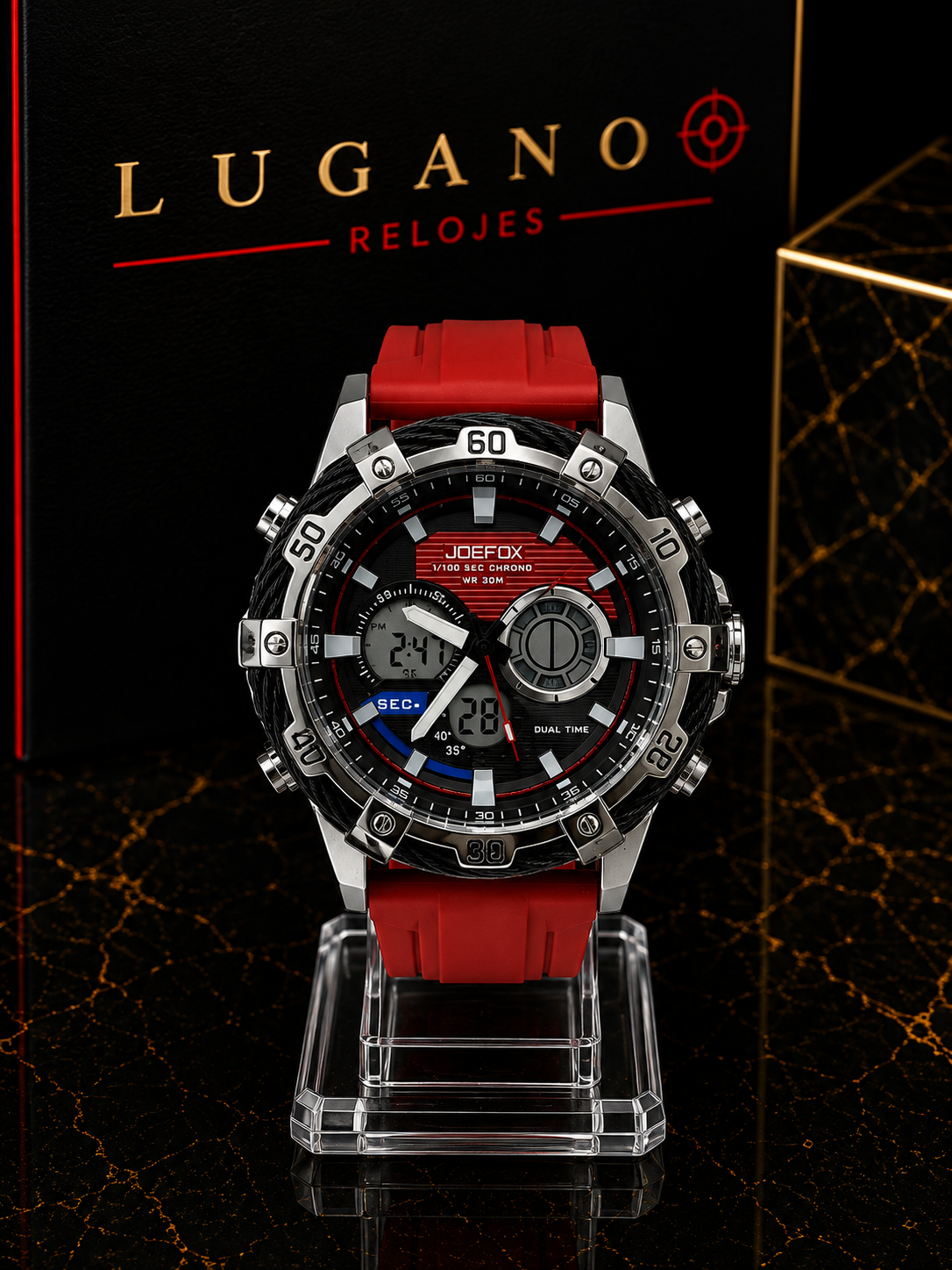 Reloj JOEFOX Digital Deportivo - Rojo con acero y negro · deportivo