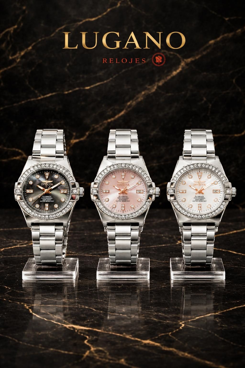 Reloj Invicta Analógico para Dama con Acentos de Cristal - Negro,Rosa,Blanco · Elegante