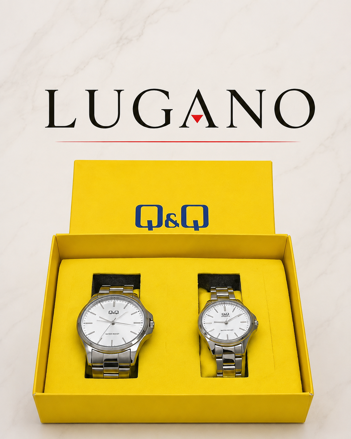 Reloj clásico con caja y correa metálica Q&Q - Variante 1WBZE