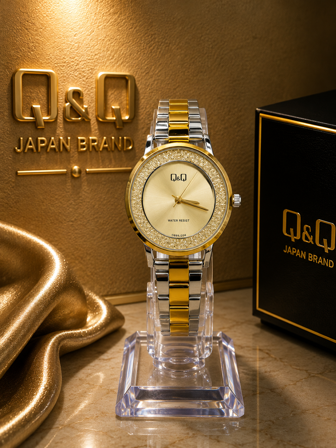 Reloj elegante con bisel texturizado y malla metálica bicolor - Variante A853B