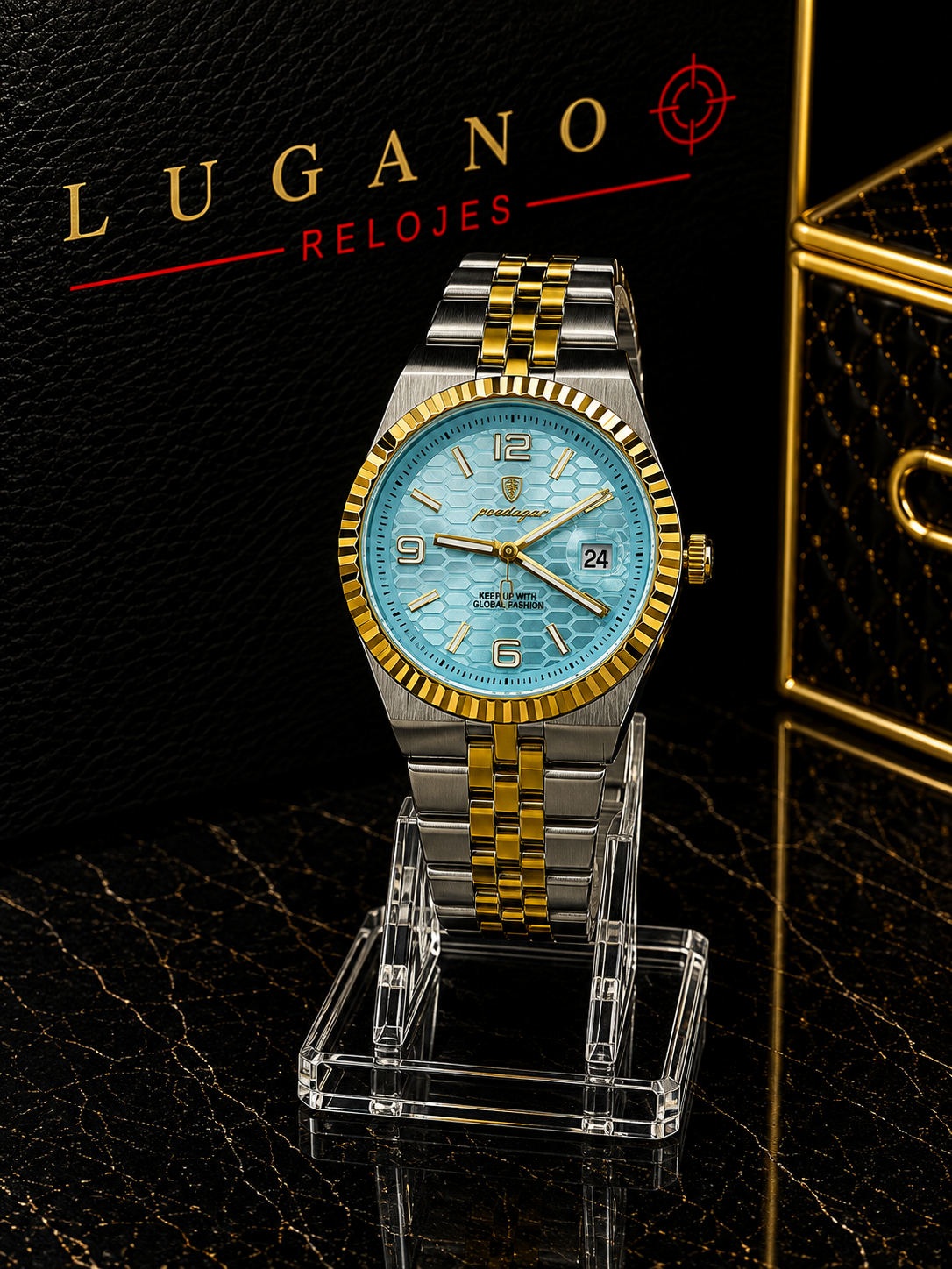 Reloj Elegante Bicolor con Esfera Azul - Plateado con dorado y azul celeste