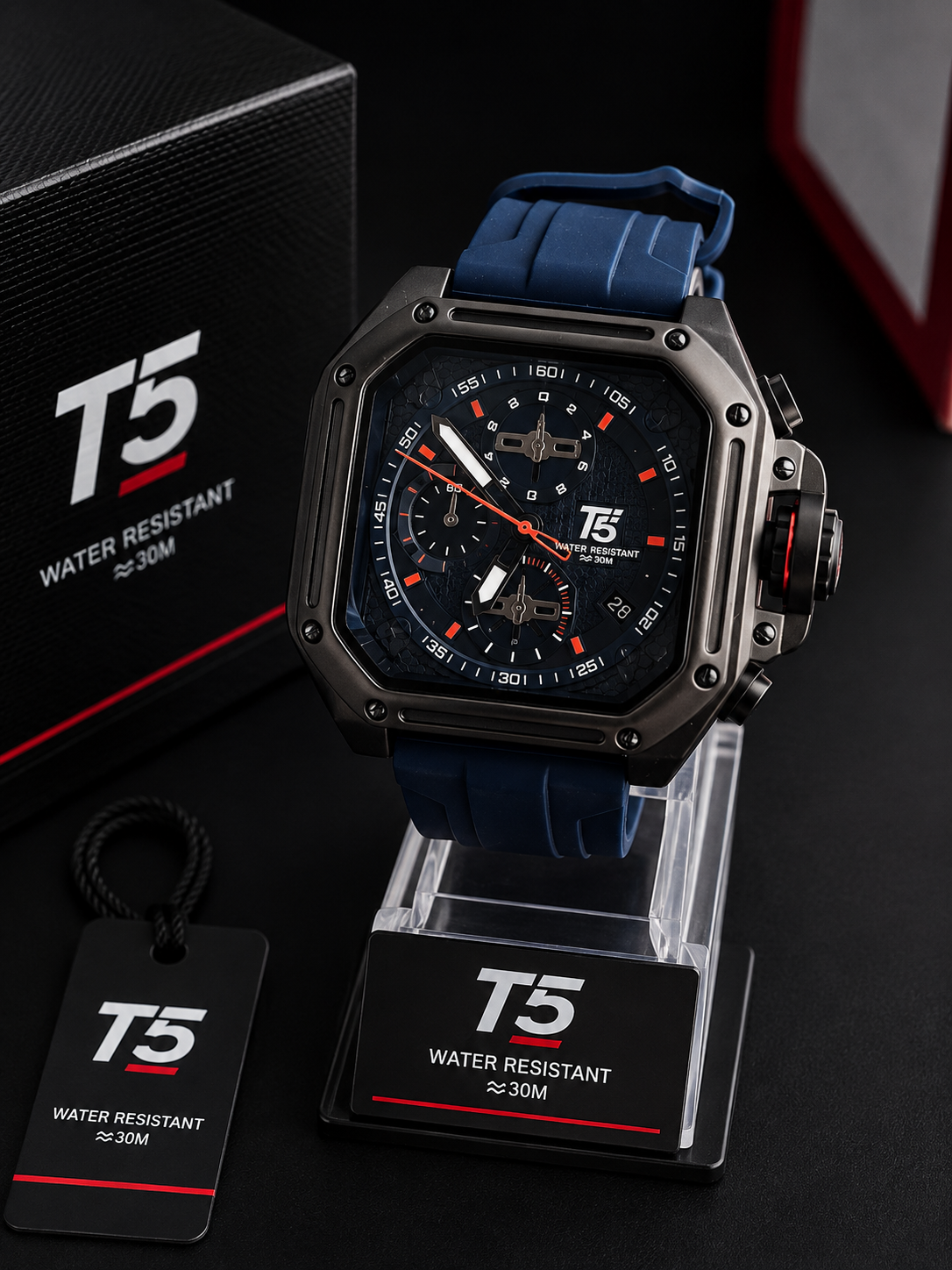 T5 Cronógrafo Deportivo Azul - Azul con negro y rojo