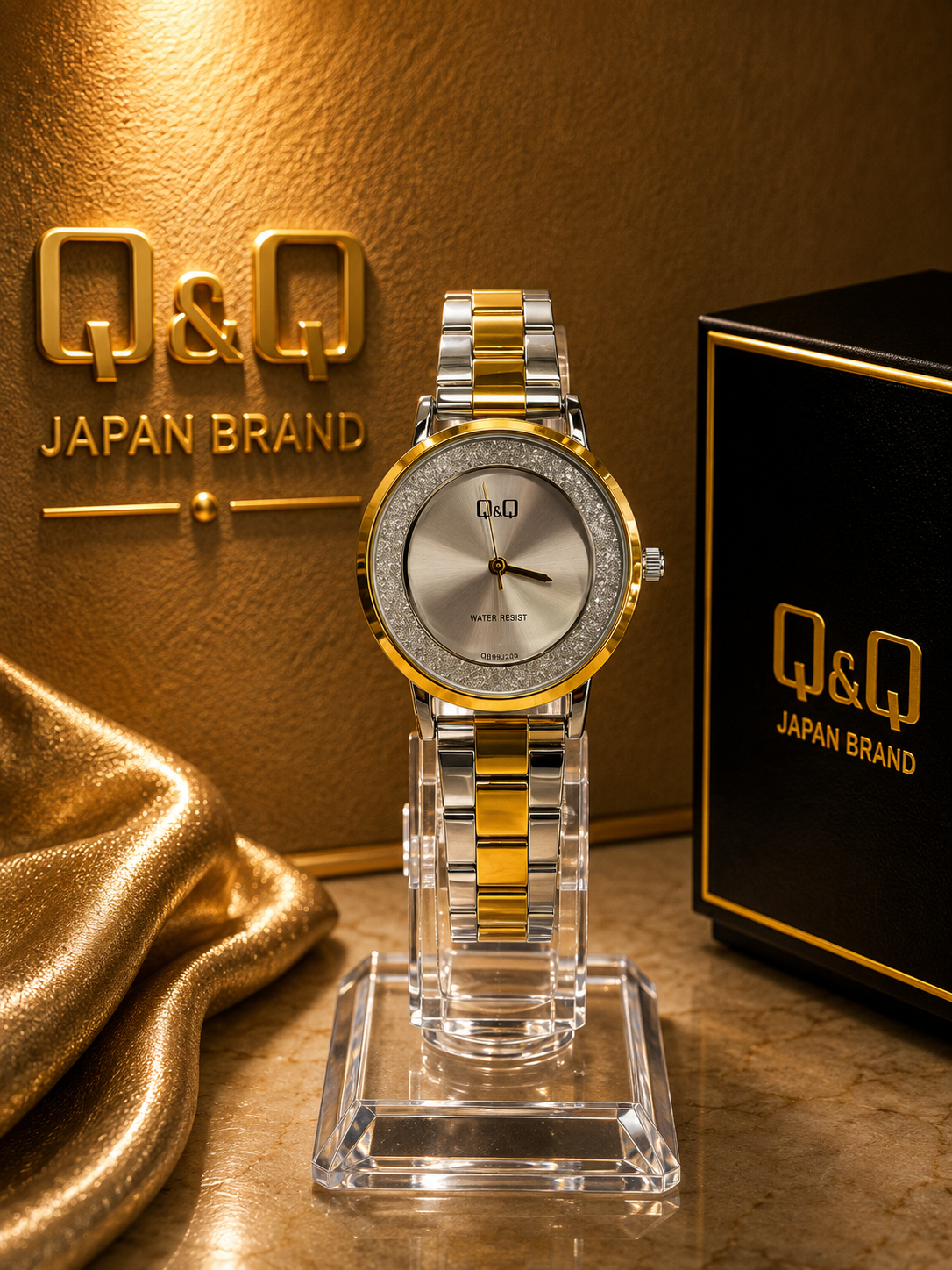 Reloj elegante metálico con bisel de cristales - Variante 4KBL7