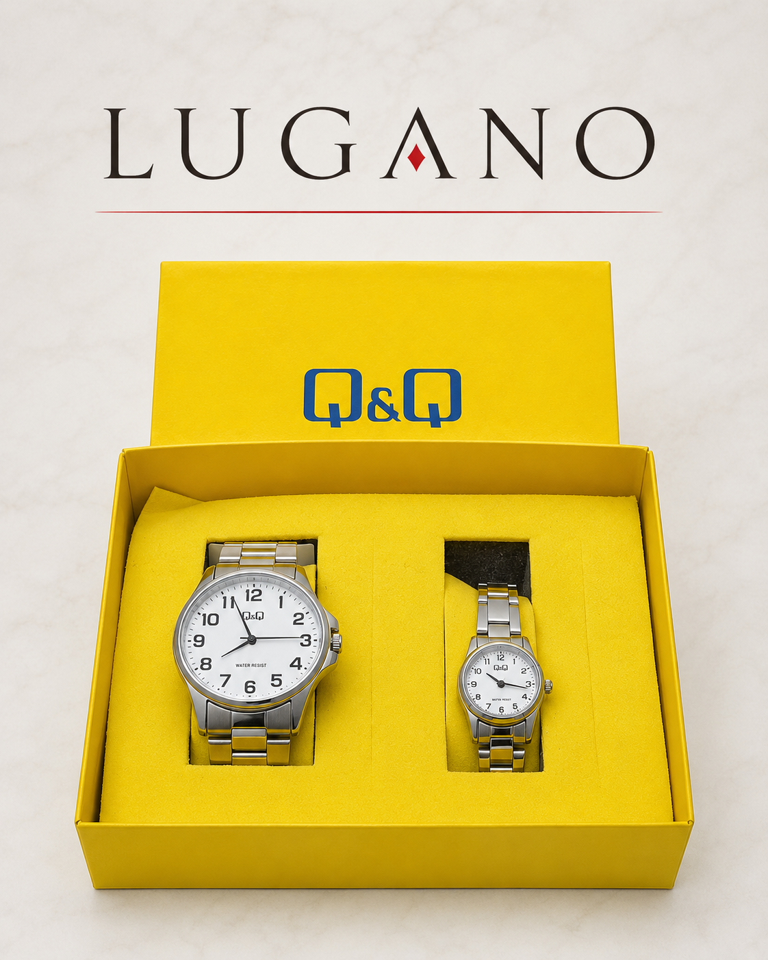 Reloj clásico con caja y correa metálica Q&Q - Variante XJ7KJ