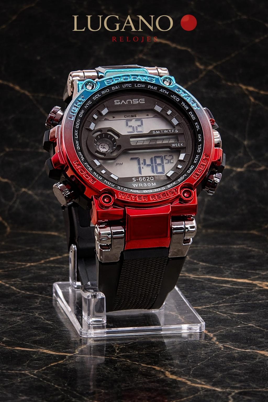 Reloj SANSE S-662Q Digital Deportivo - Rojo con acabado cromado