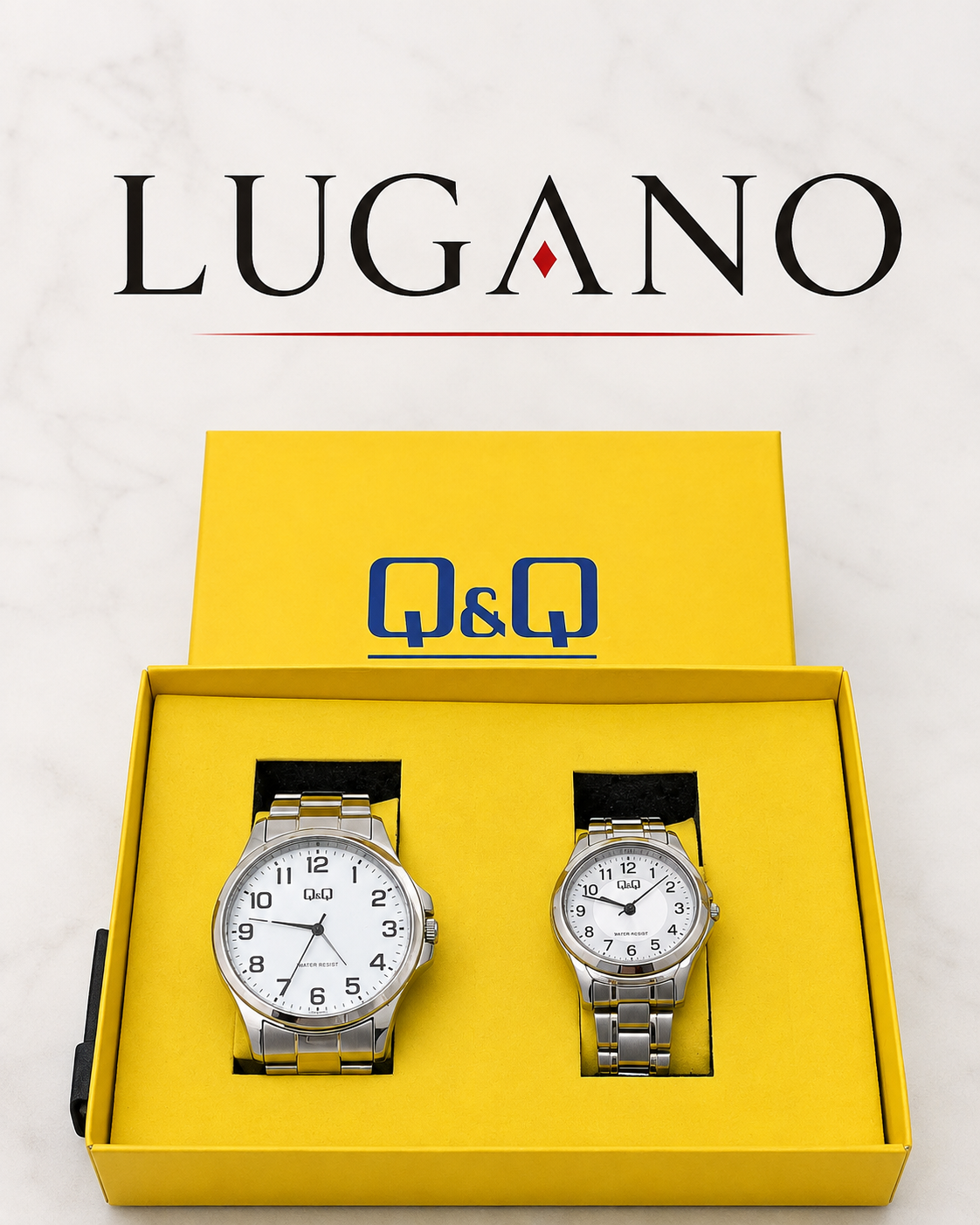 Reloj clásico con caja y correa metálica Q&Q - Variante IH53J
