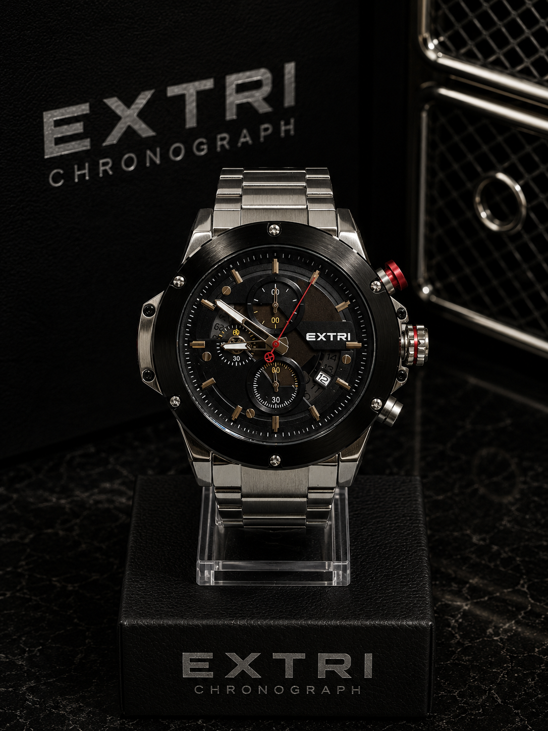 EXTRI Chronograph - Acero con negro y rojo