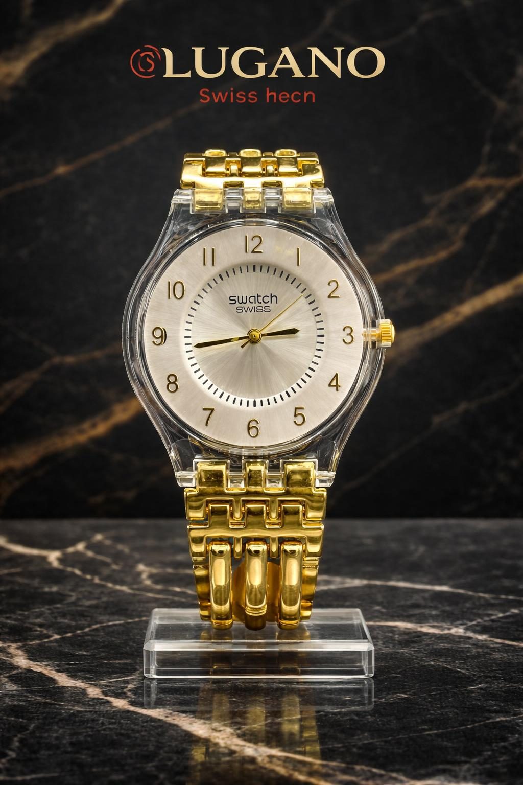 Reloj Swatch Clearcase Gold Bracelet - Dorado / Transparente / Carátula plateada · Elegante
