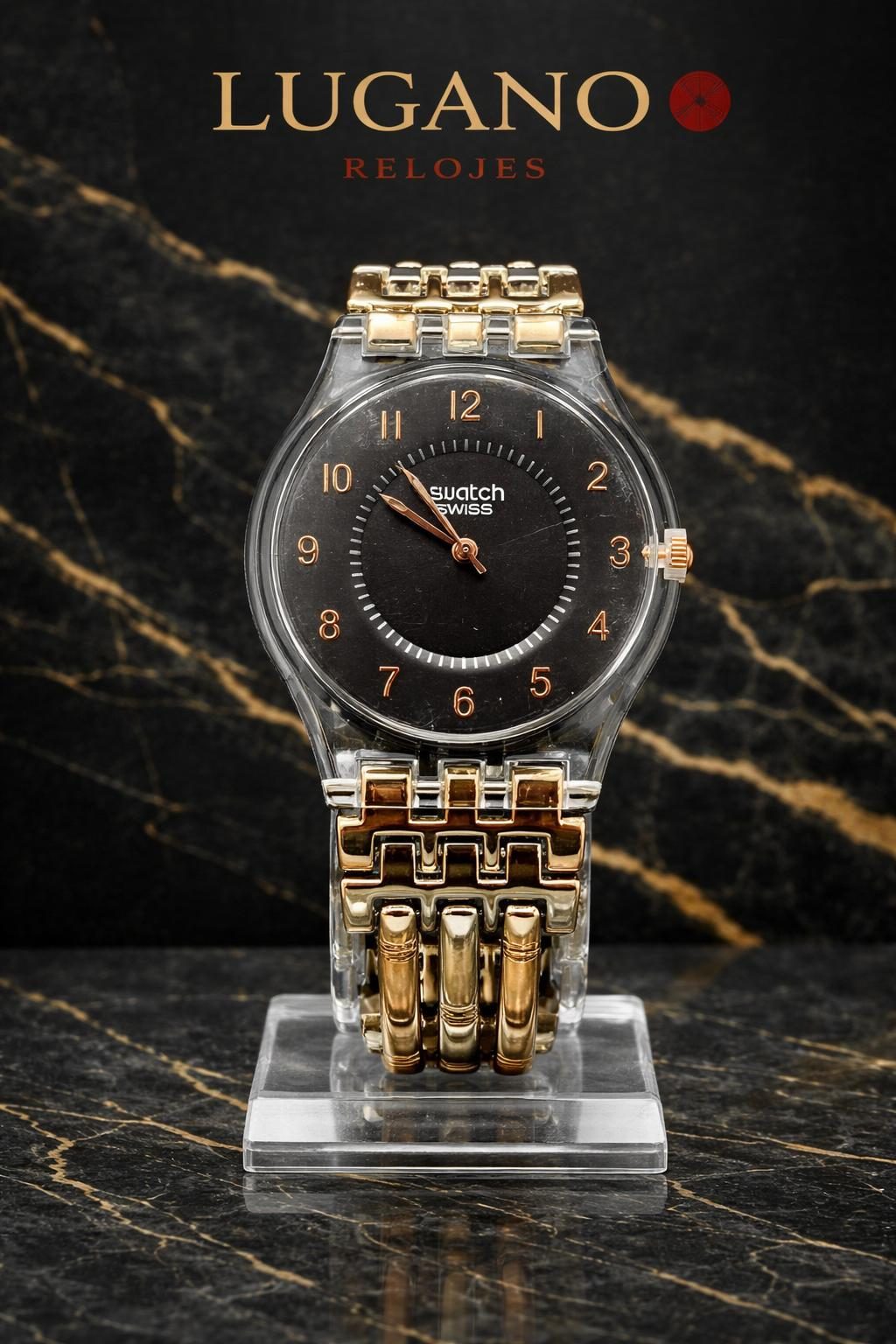 Reloj Swatch Clearcase Gold Bracelet - Negro y Oro rosado (bicolor) · Elegante