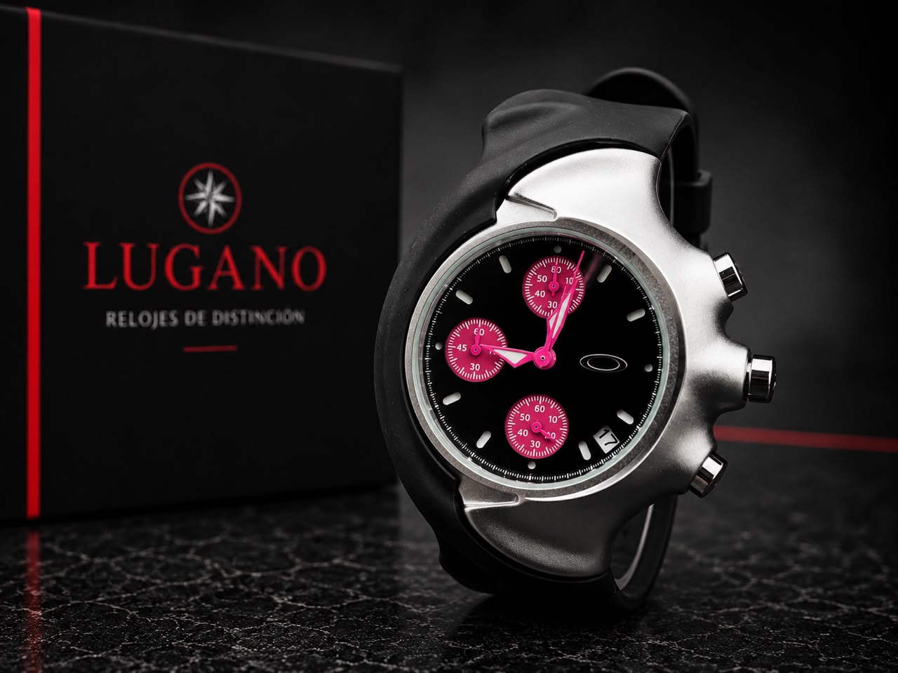 Reloj Oakley cronógrafo analógico con pulso de silicona - Plateado · esfera negra