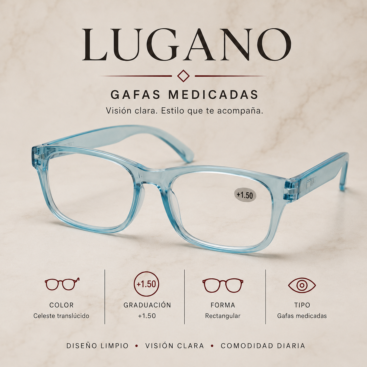 Gafas medicadas +1.50 rectangular - Variante 1V7RC