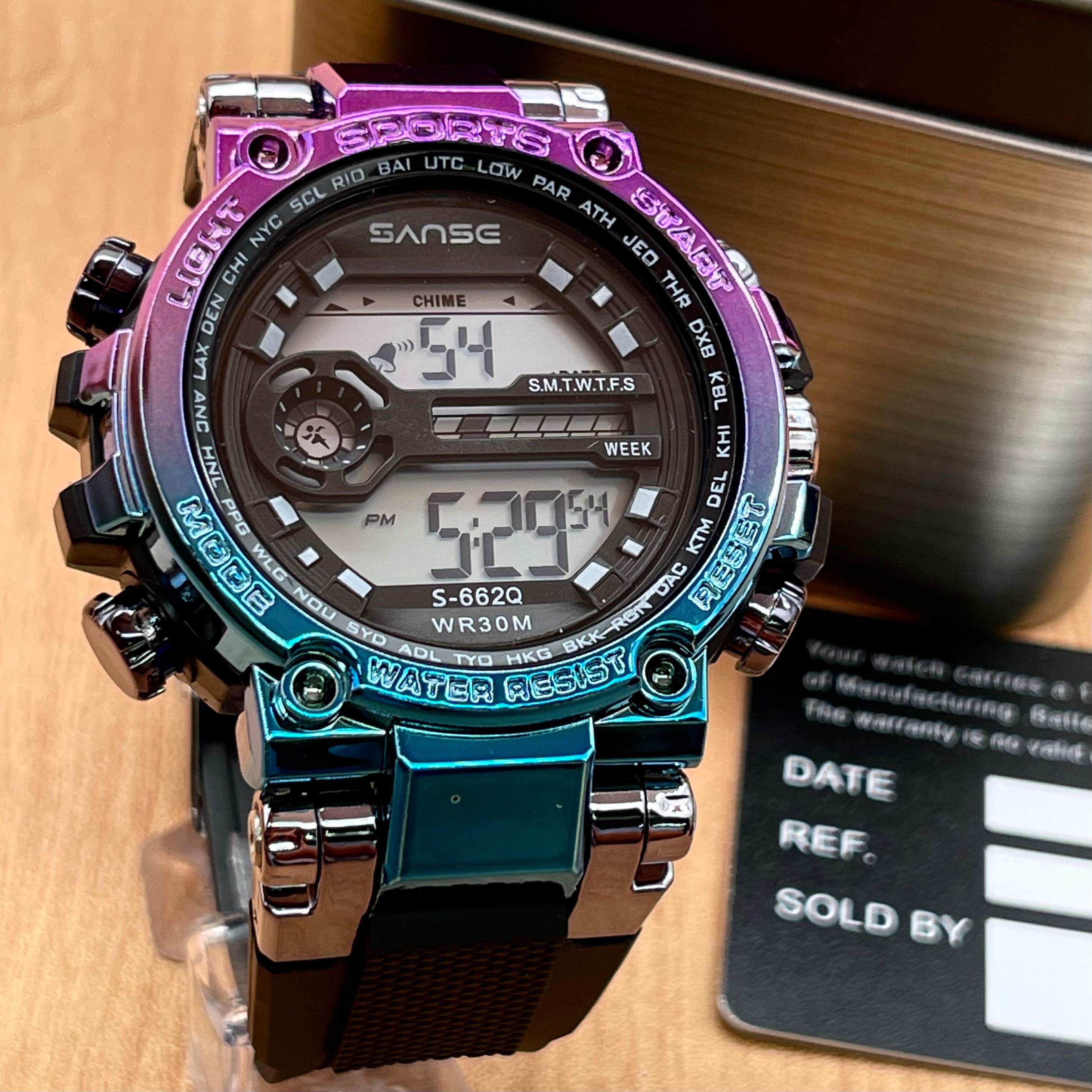 Reloj SANSE S-662Q Digital Deportivo - Bicolor azul/plateado · esfera negra