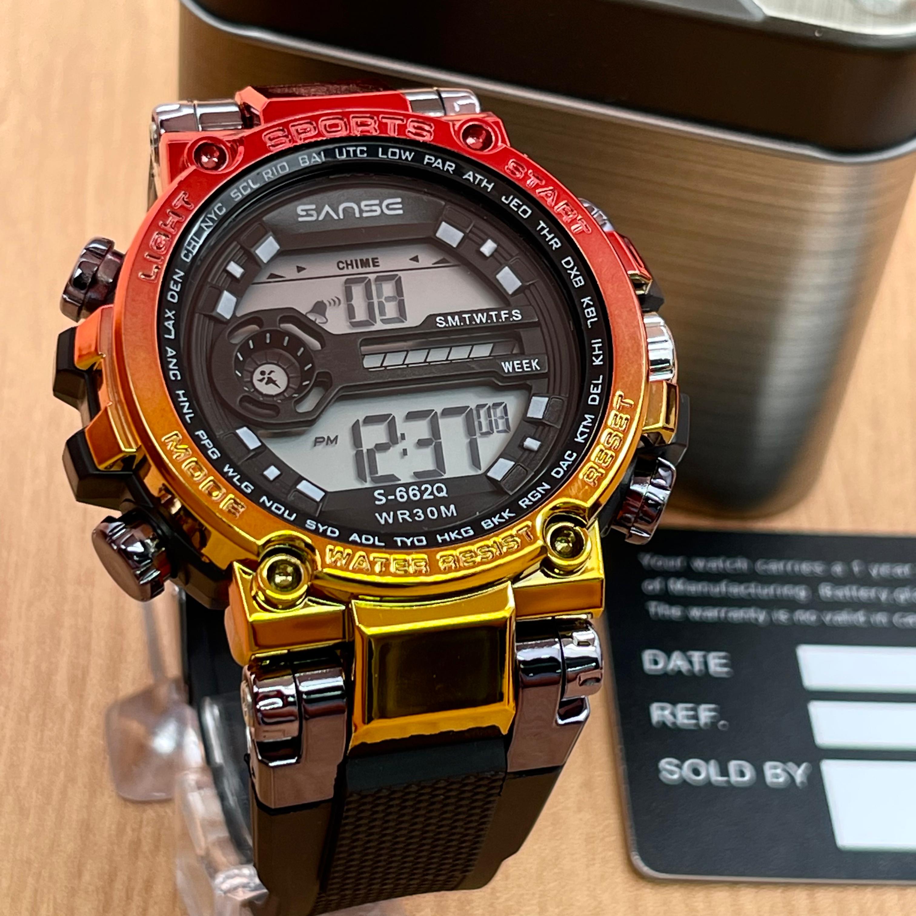 Reloj SANSE S-662Q Digital Deportivo - Bicolor dorado/rojo · esfera negra