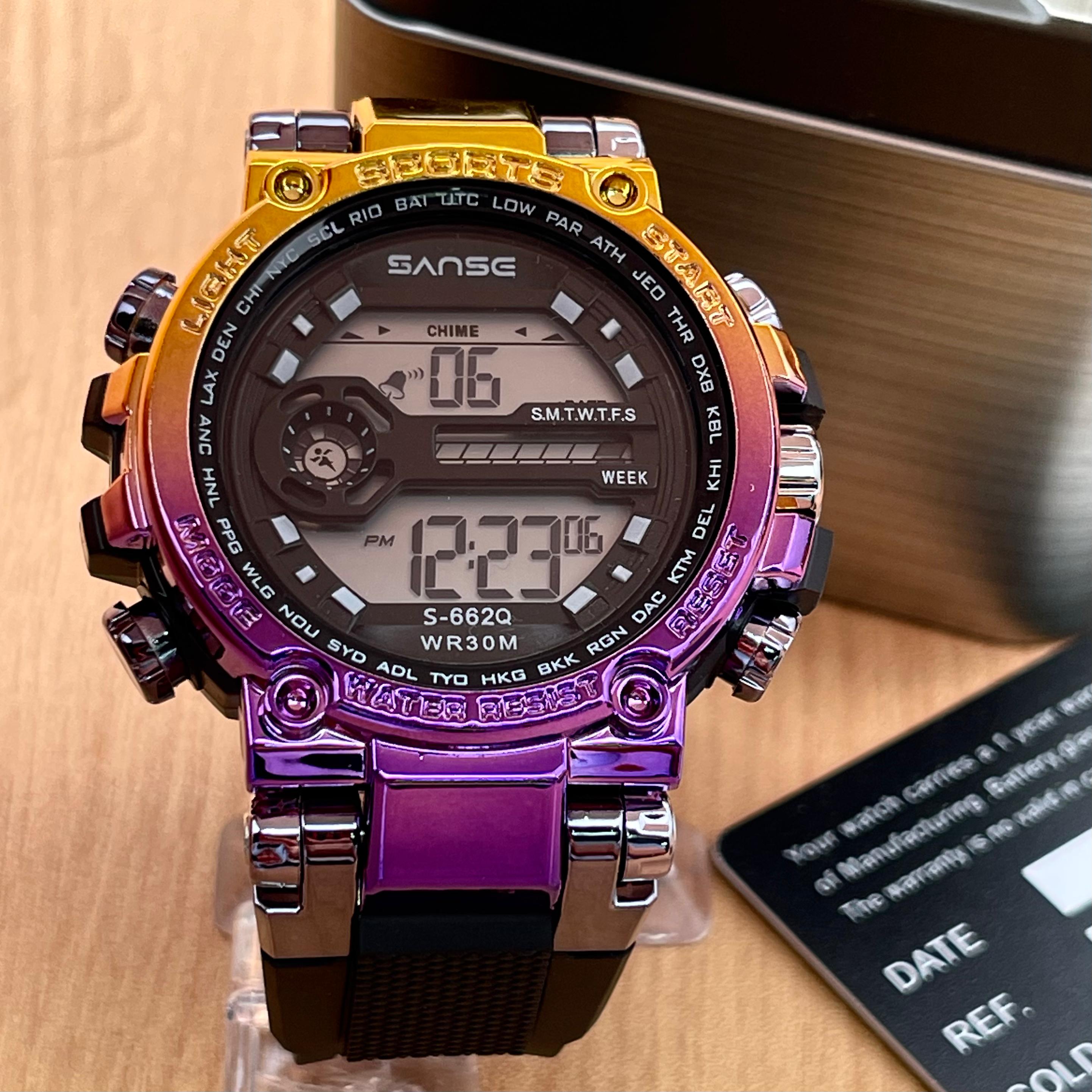 Reloj SANSE S-662Q Digital Deportivo - Bicolor dorado/vino · esfera gris