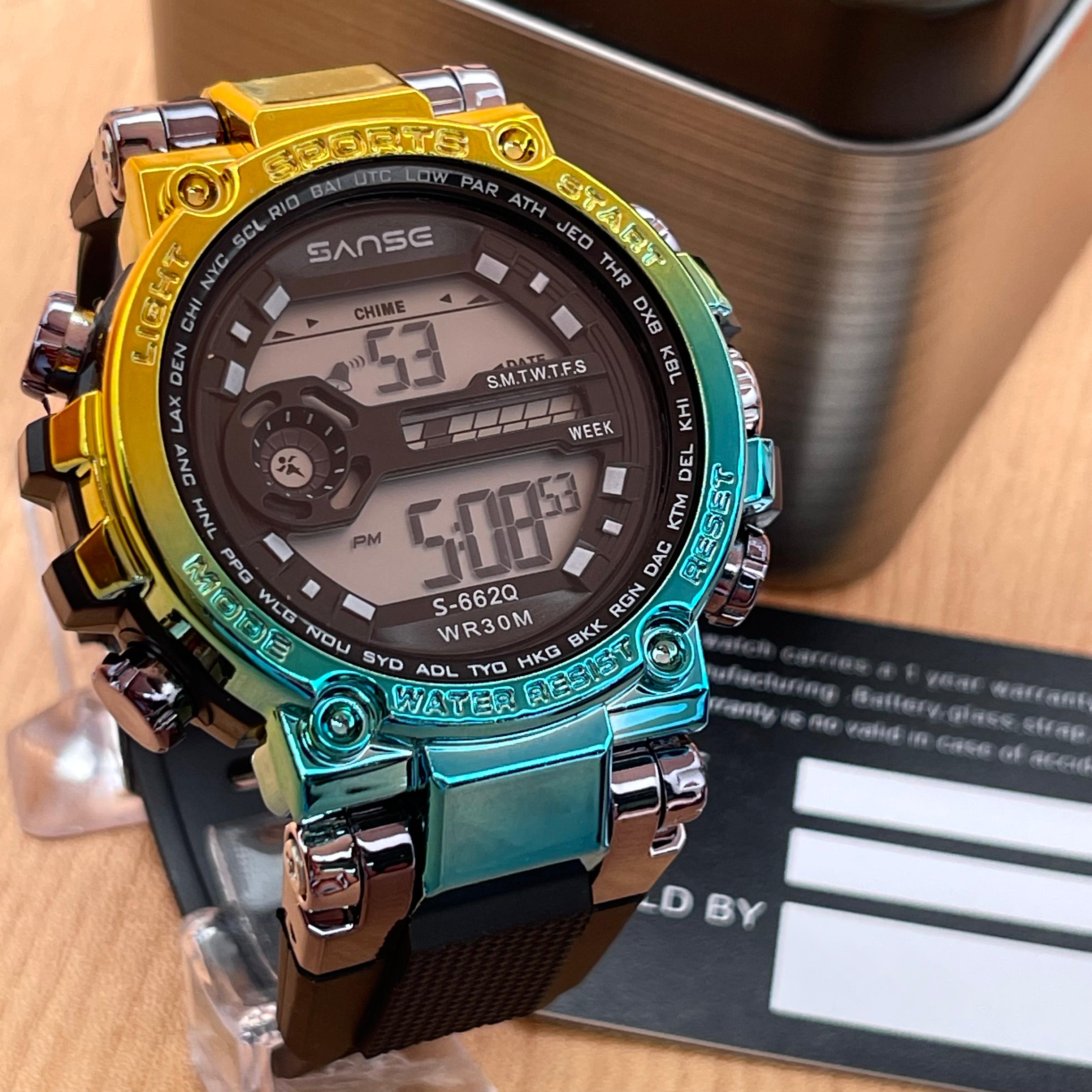 Reloj SANSE S-662Q Digital Deportivo - Bicolor dorado/azul · esfera gris