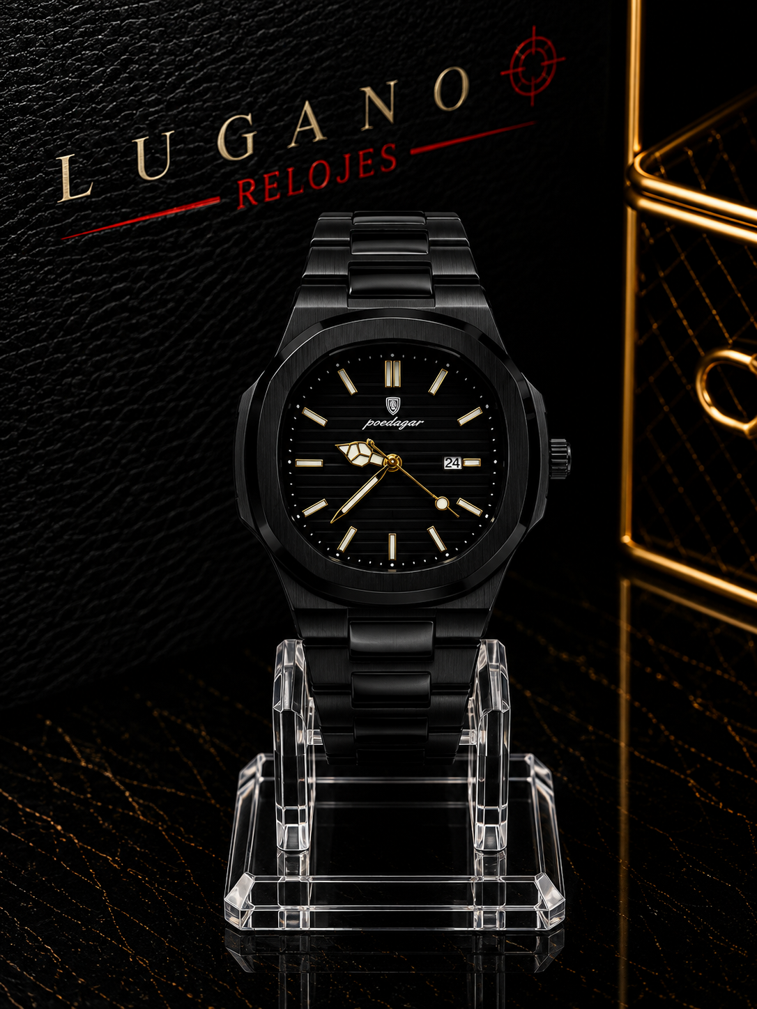 Reloj elegante negro con detalles dorados - Negro con dorado