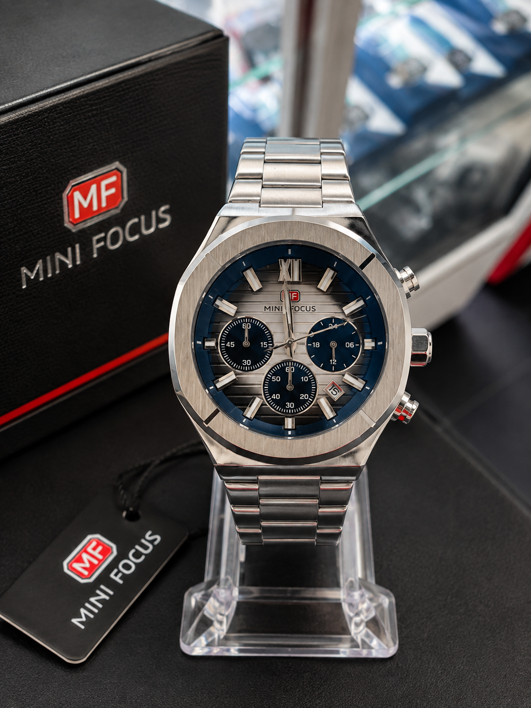 Mini Focus Cronógrafo Azul y Gris - Gris metálico con azul