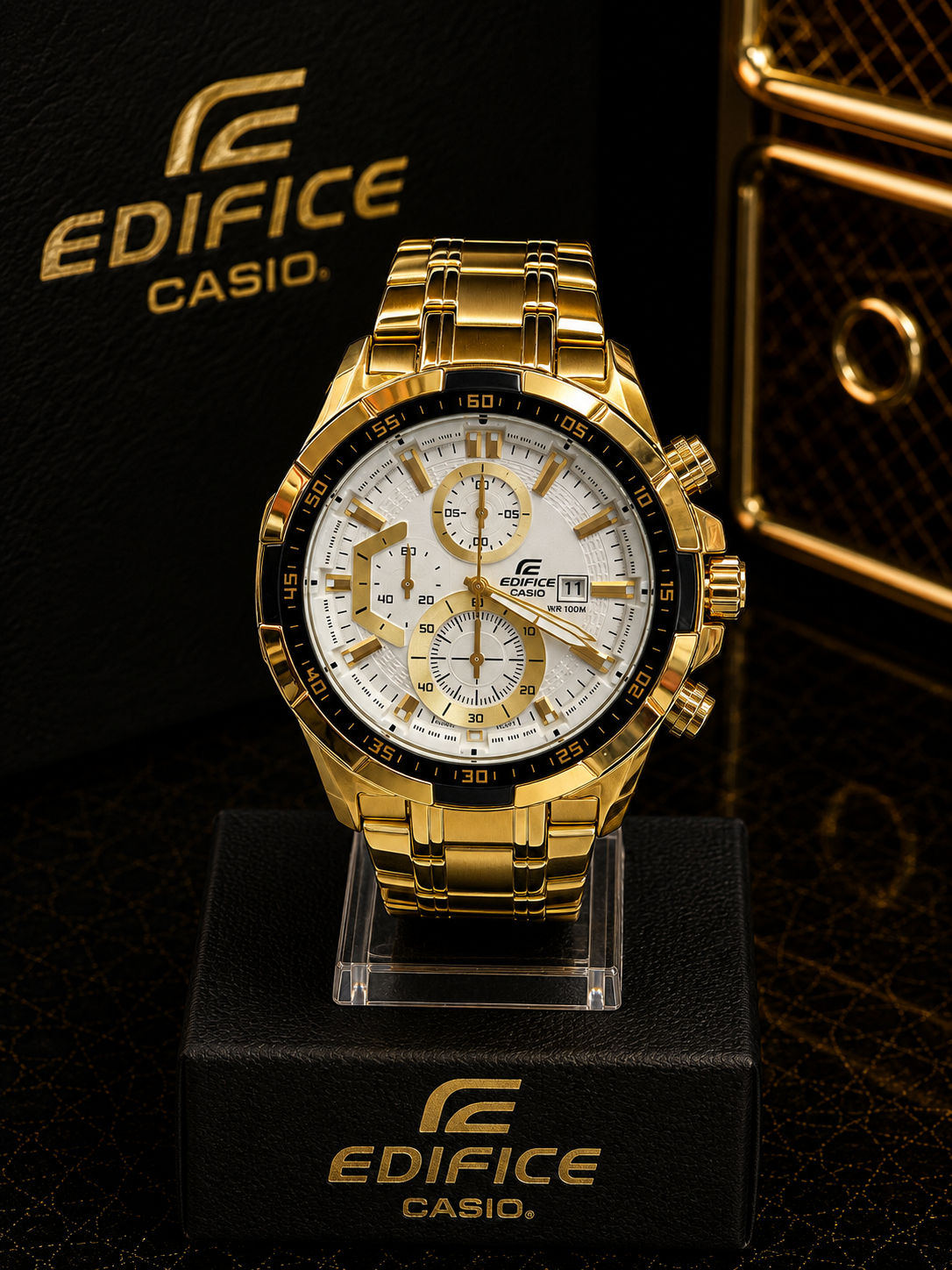 Reloj Edifice Cronógrafo Dorado para Caballero - Dorado con blanco y negro