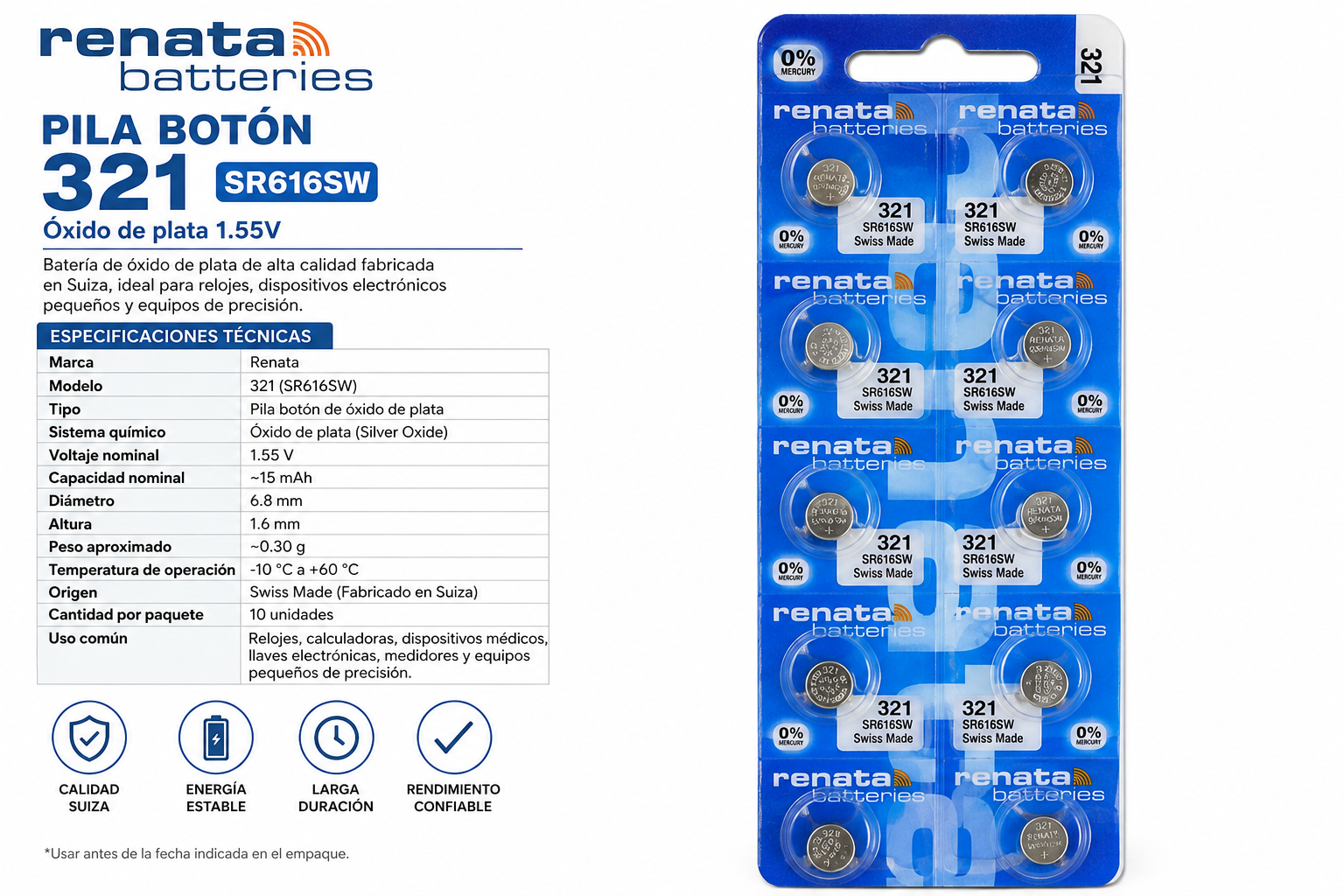 Pila Renata 321 SR616SW 1.55V - Variante 5EJC9