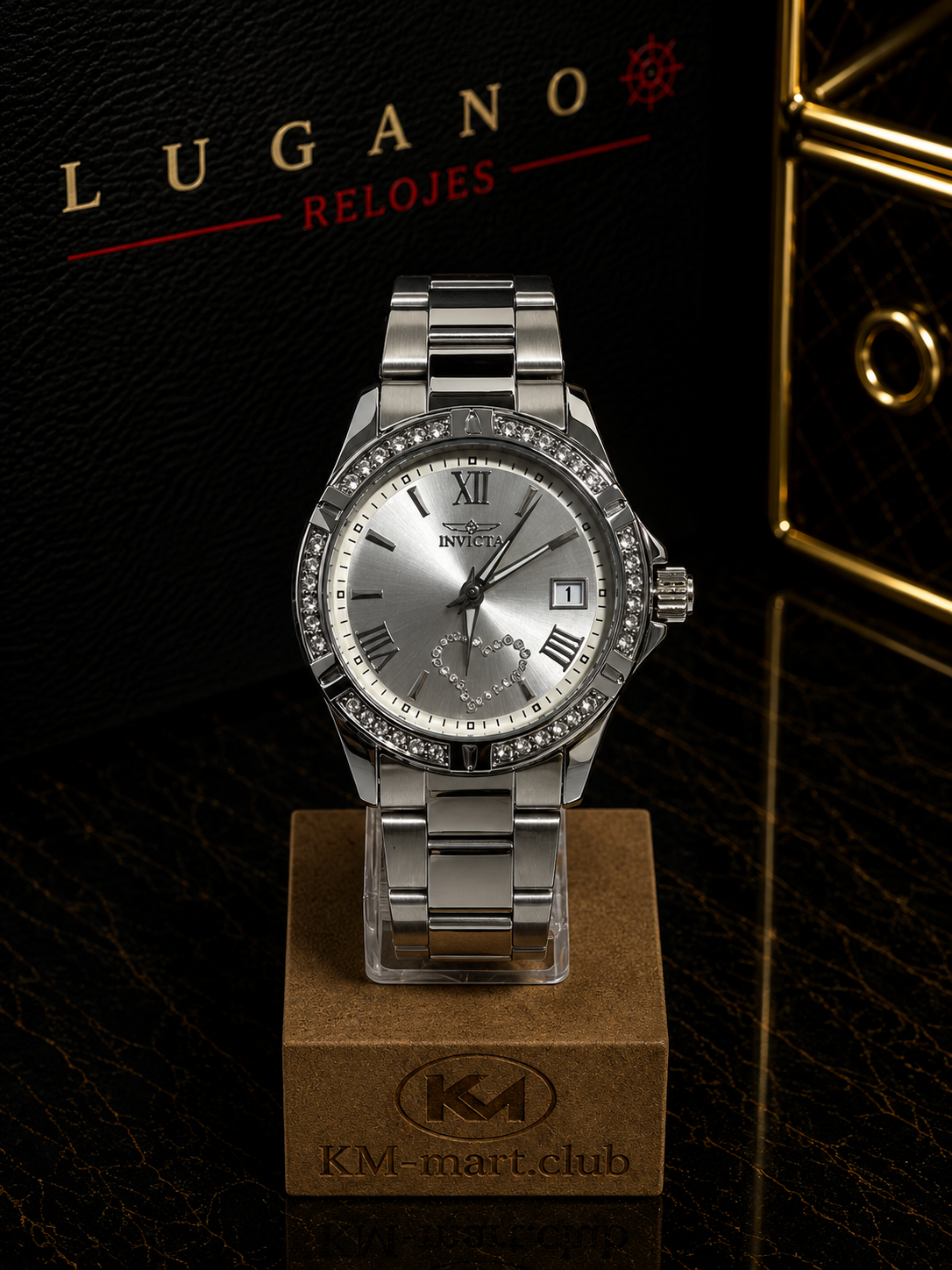 Invicta elegante plata con cristales decorativos - Plata con detalles en cristal transparente