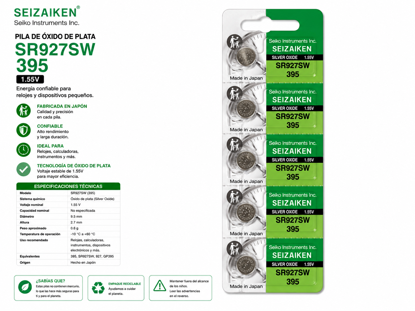 Pila Seizaiken SR927SW 395 1.55V - Variante FKVZP