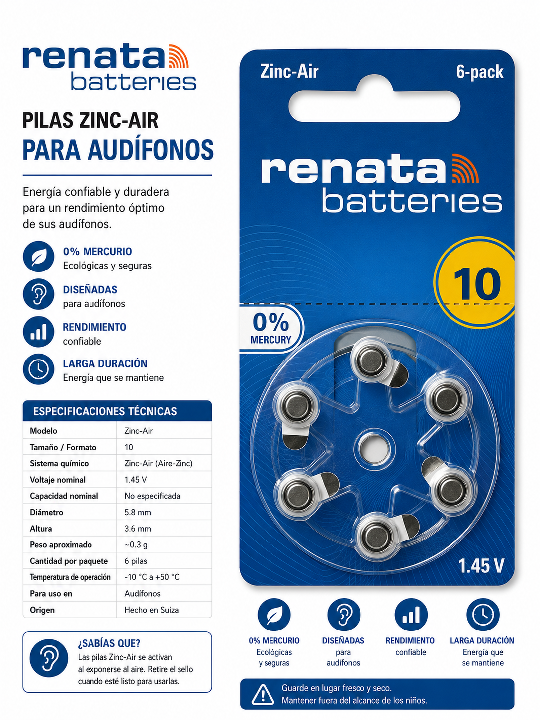 Pila Renata Zinc-Air 10 1.45V - Variante 14PJ9