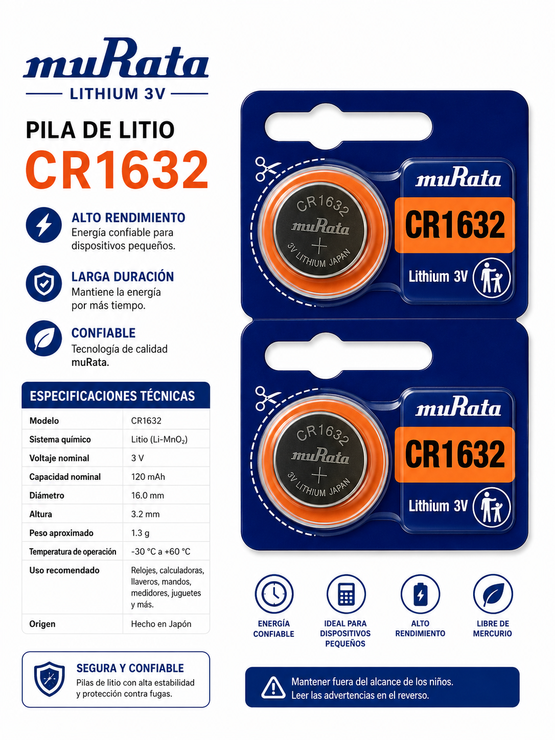 Pila muRata CR1632 3V - Variante 1XJ9K