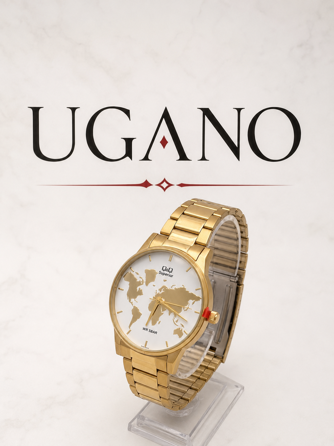 Reloj elegante con dial de mapa mundi metálico - Variante HDKSU