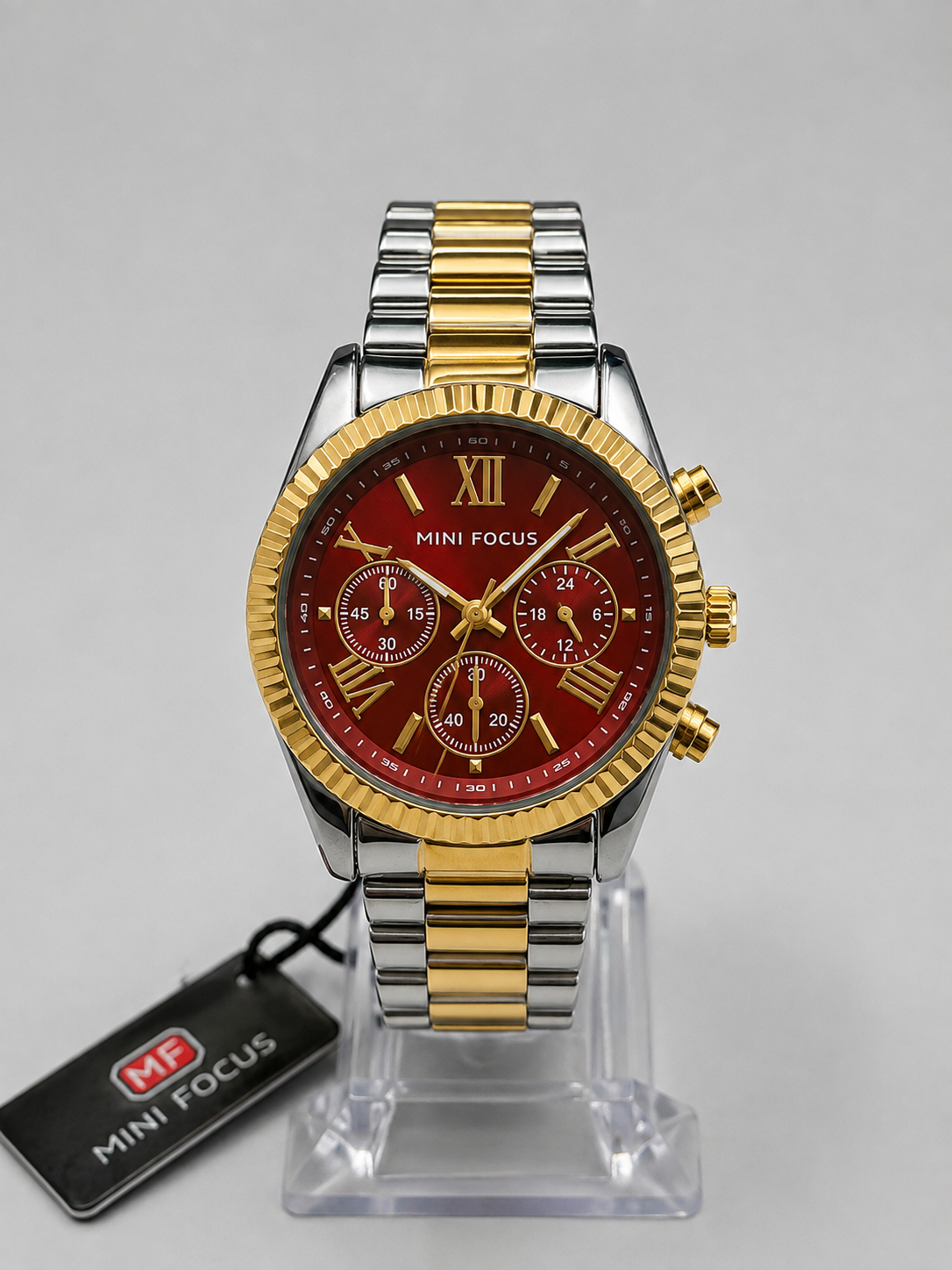 Mini Focus Reloj Clásico Bicolor - Rojo con dorado y acero