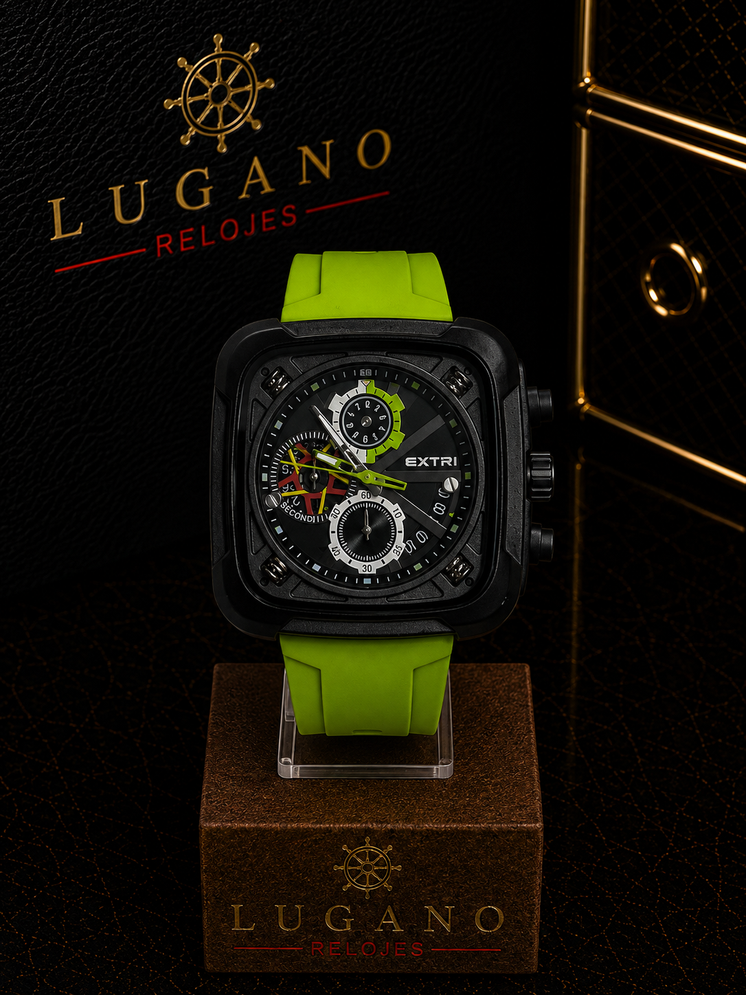 Reloj deportivo EXTRI cronógrafo verde - Negro con verde lima