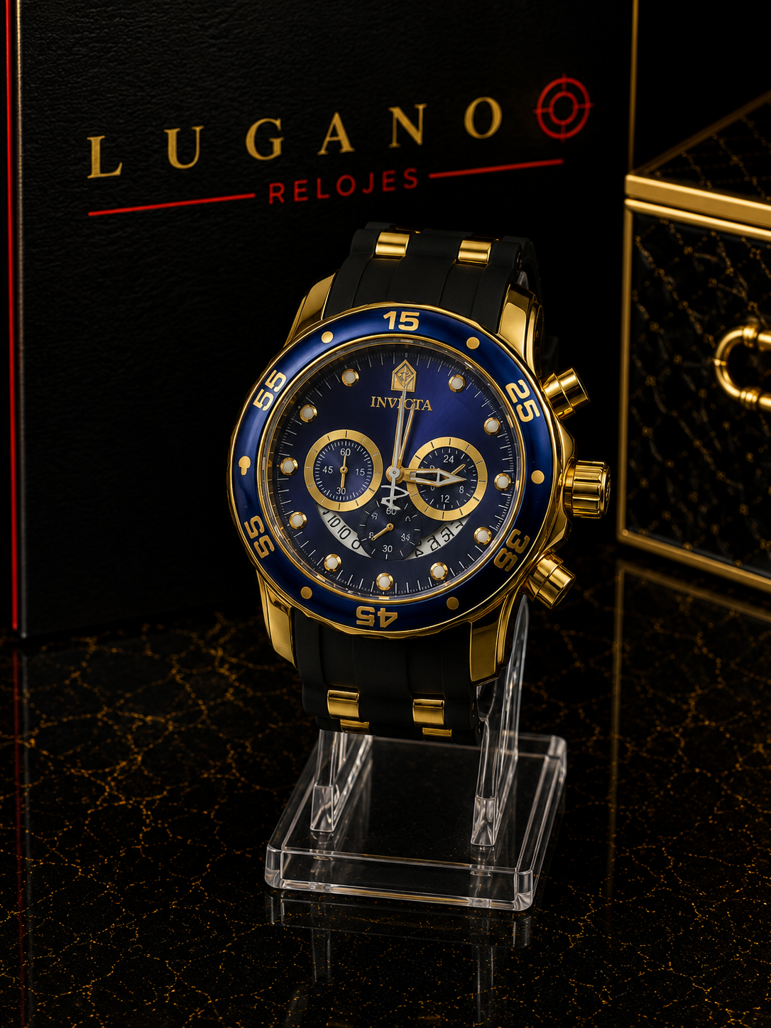 Reloj Invicta Cronógrafo Dorado y Negro - Negro con dorado y azul · casual