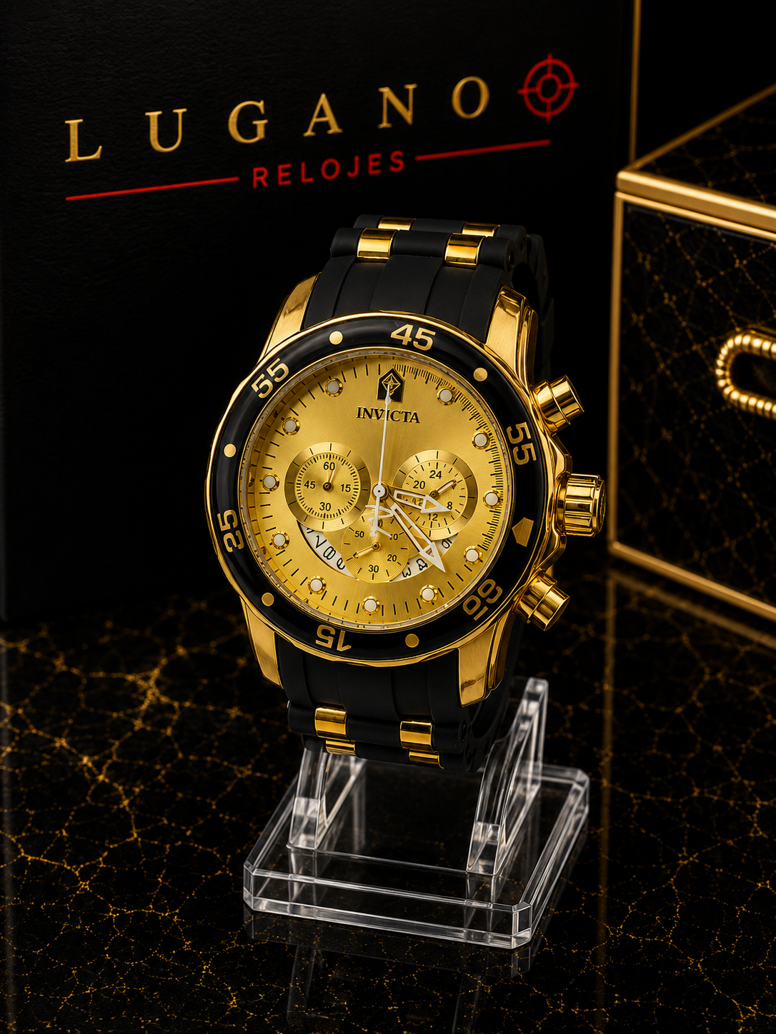 Reloj Invicta Cronógrafo Dorado y Negro - Negro con dorado · elegante