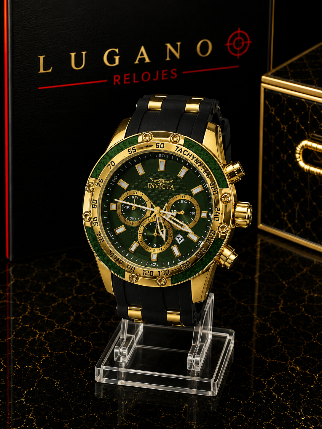 Reloj Invicta Cronógrafo Dorado y Negro - Verde con dorado y negro · elegante