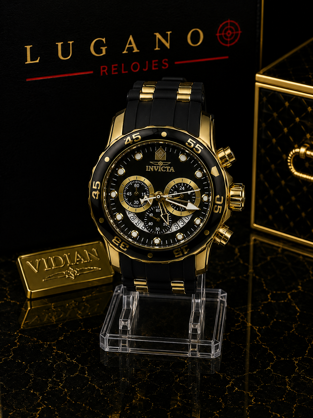 Reloj Invicta Cronógrafo Dorado y Negro - Negro con Dorado · deportivo