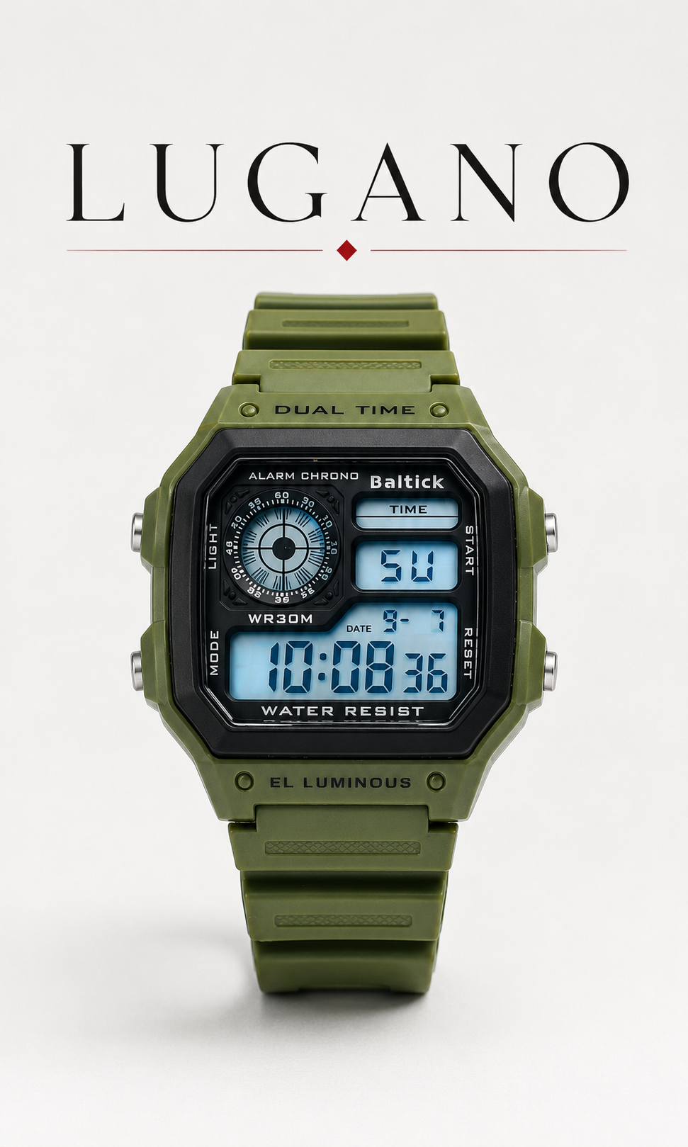 Reloj digital deportivo con doble hora y cronómetro - Variante 1J0JY