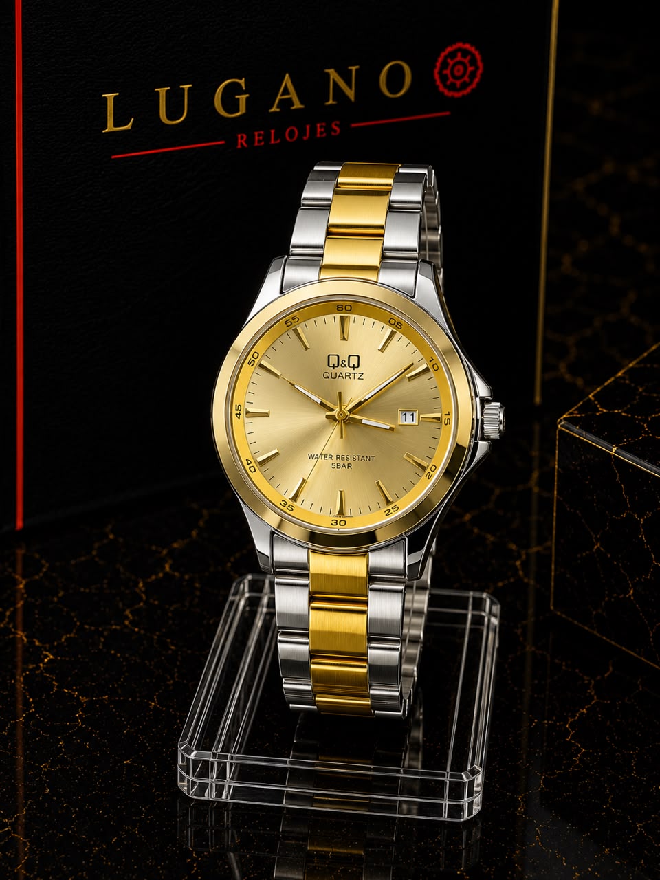 Reloj Q&Q caballero análogo - Bicolor dorado/plateado · esfera dorada